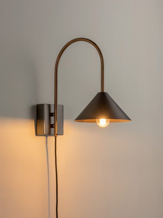 Orta - 1 light antique silver and burnished brass cone wall light | Wall Light | Lights & Lamps Inc | Modern Affordable Designer Lighting | USA