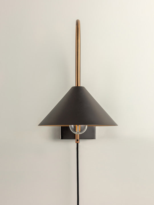 Orta - 1 light antique silver and burnished brass cone wall light | Wall Light | Lights & Lamps Inc | Modern Affordable Designer Lighting | USA