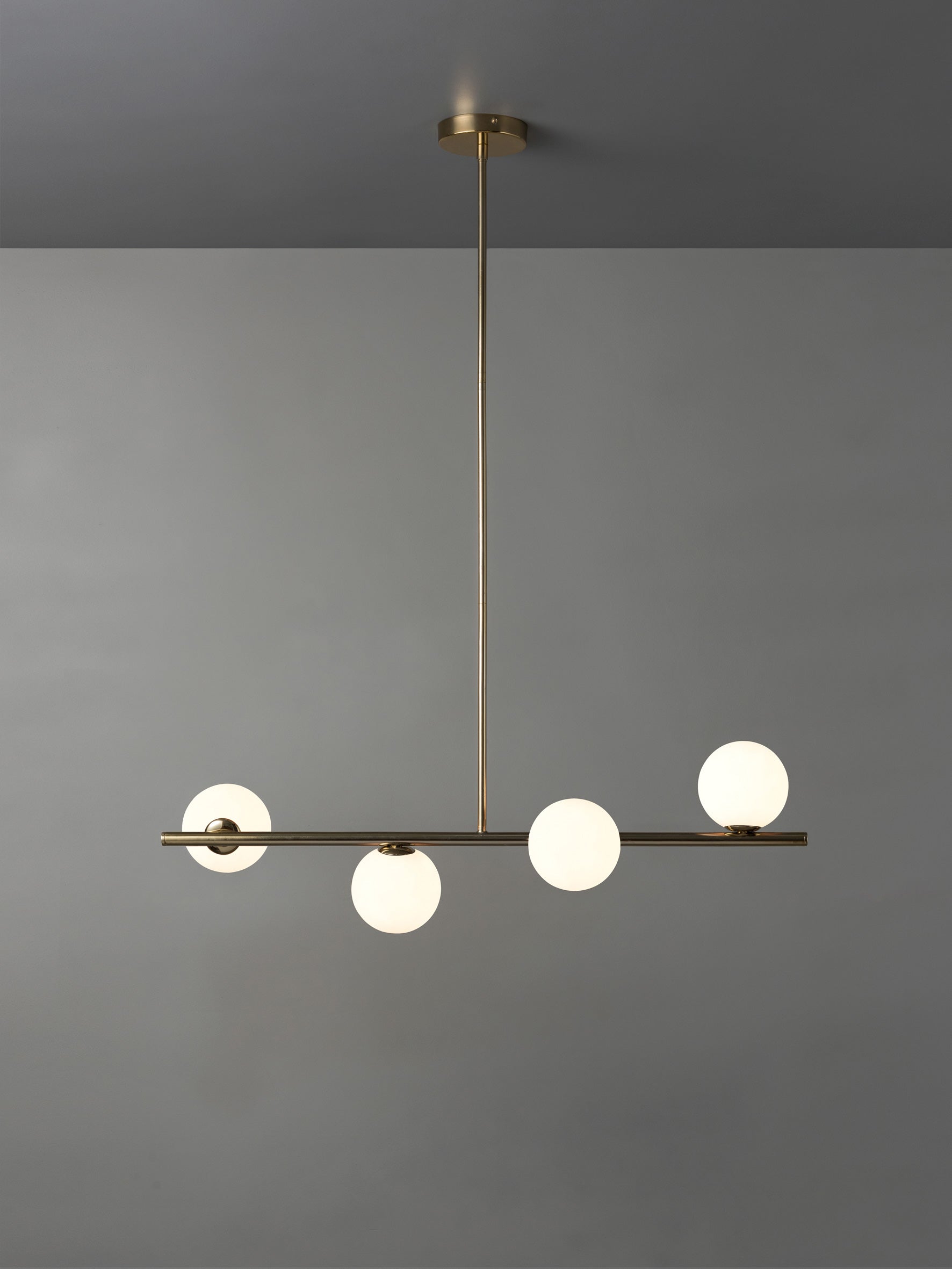 Perch - 4 light brass and opal pendant bar | Ceiling Light | Lights & Lamps Inc | Modern Affordable Designer Lighting | USA