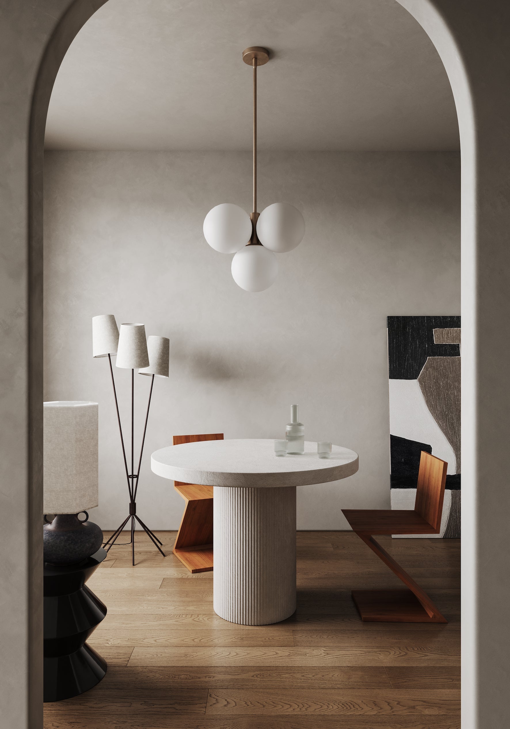 Boule - 4 light brass and opal pendant light | Ceiling Light | Lights & Lamps Inc | Modern Affordable Designer Lighting | USA