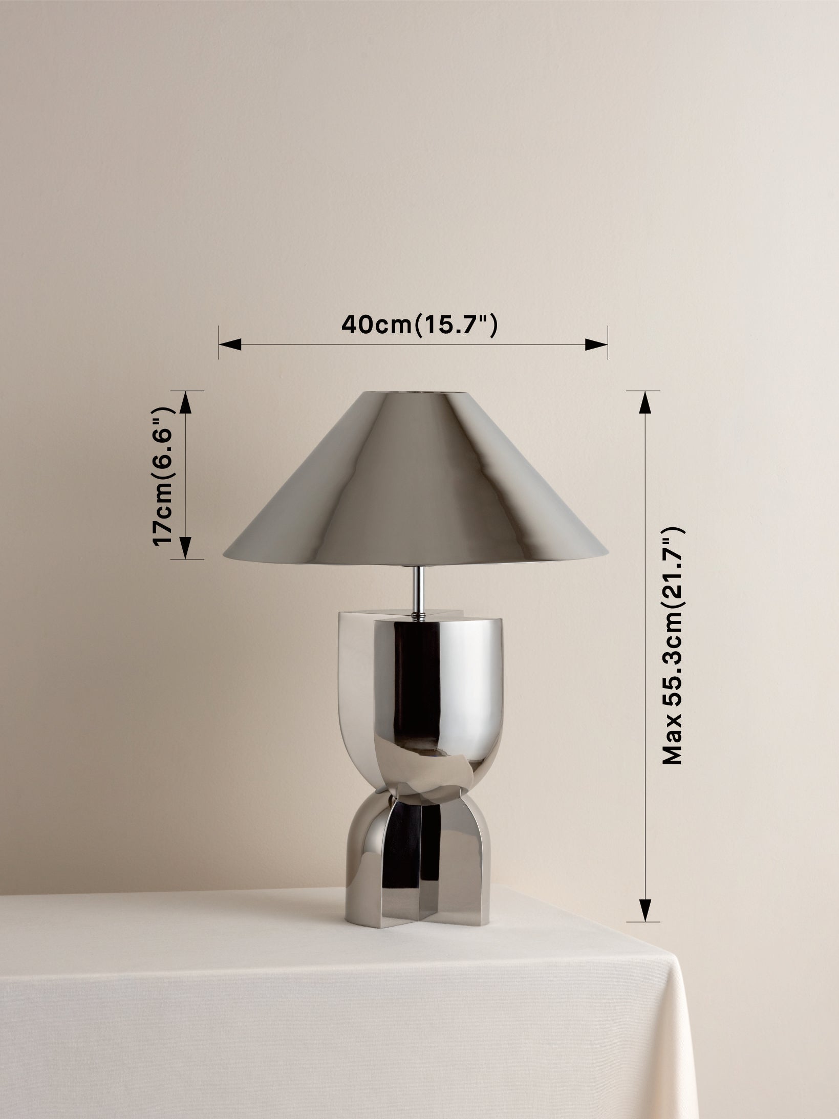 Editions chrome lamp with + chrome shade | Table Lamp | Lights & Lamps Inc | Modern Affordable Designer Lighting | USA