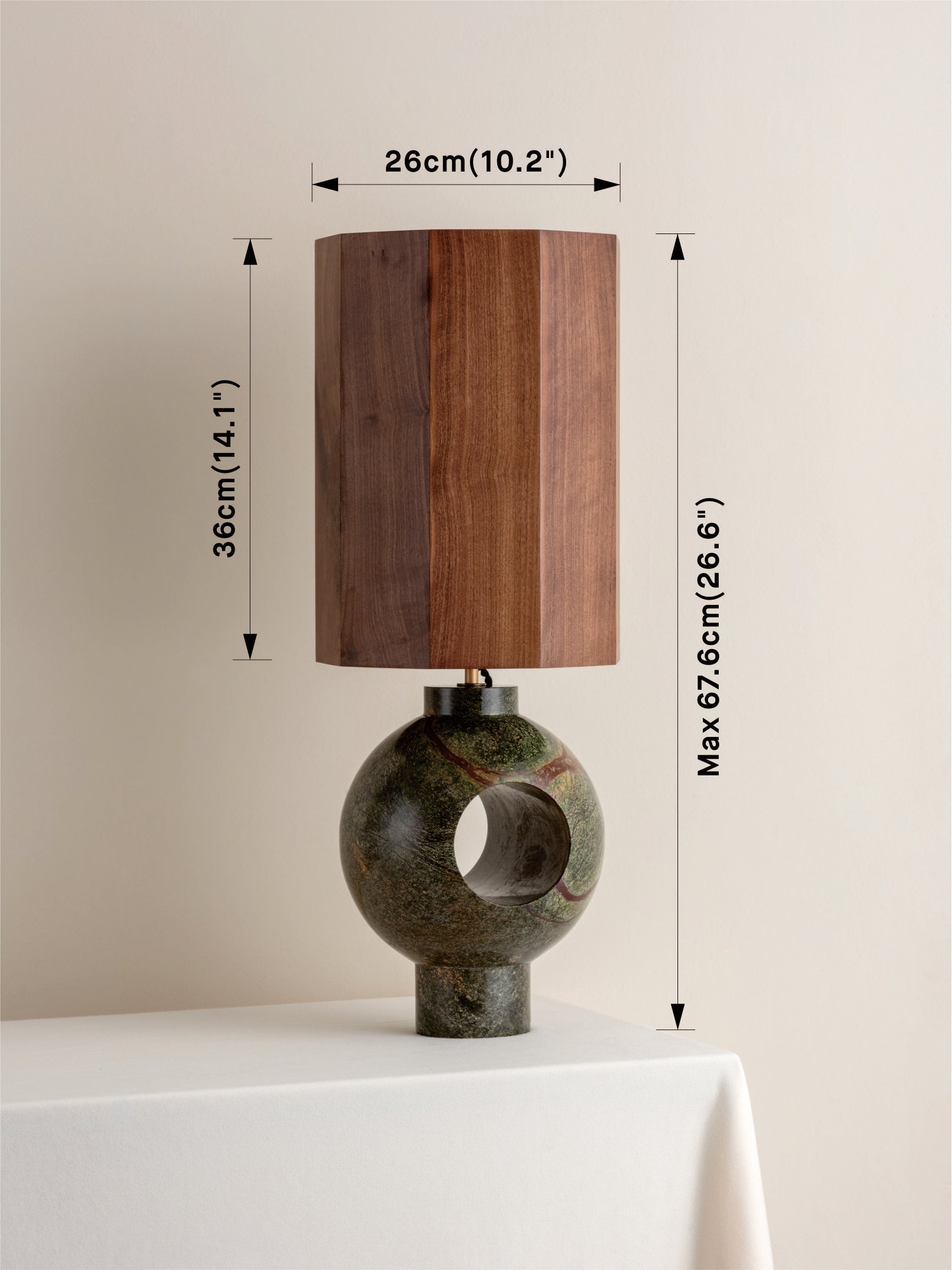 Editions marble lamp with + walnut wood shade | Table Lamp | Lights & Lamps Inc | Modern Affordable Designer Lighting | USA