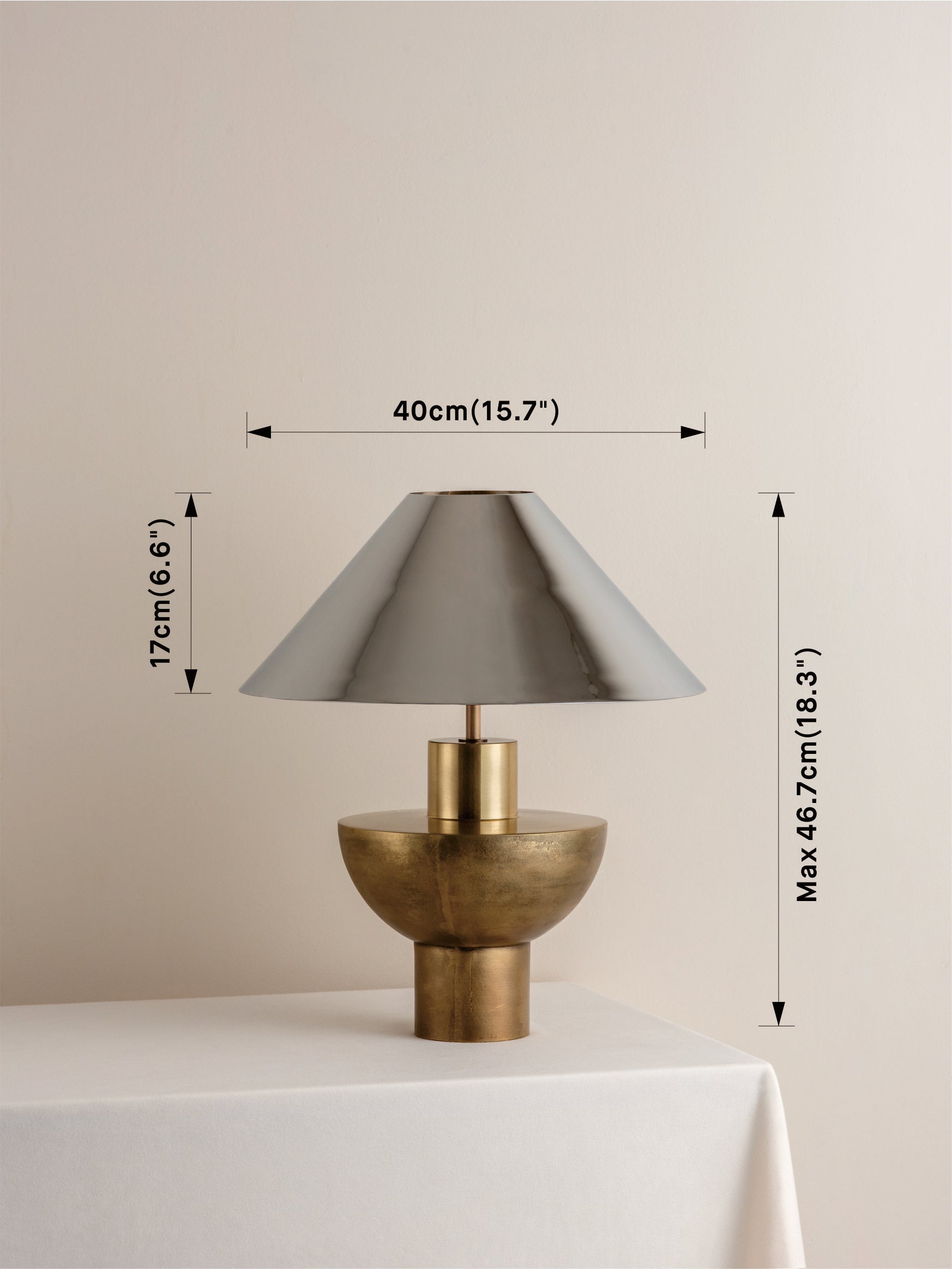 Editions brass lamp with + chrome shade | Table Lamp | Lights & Lamps Inc | Modern Affordable Designer Lighting | USA