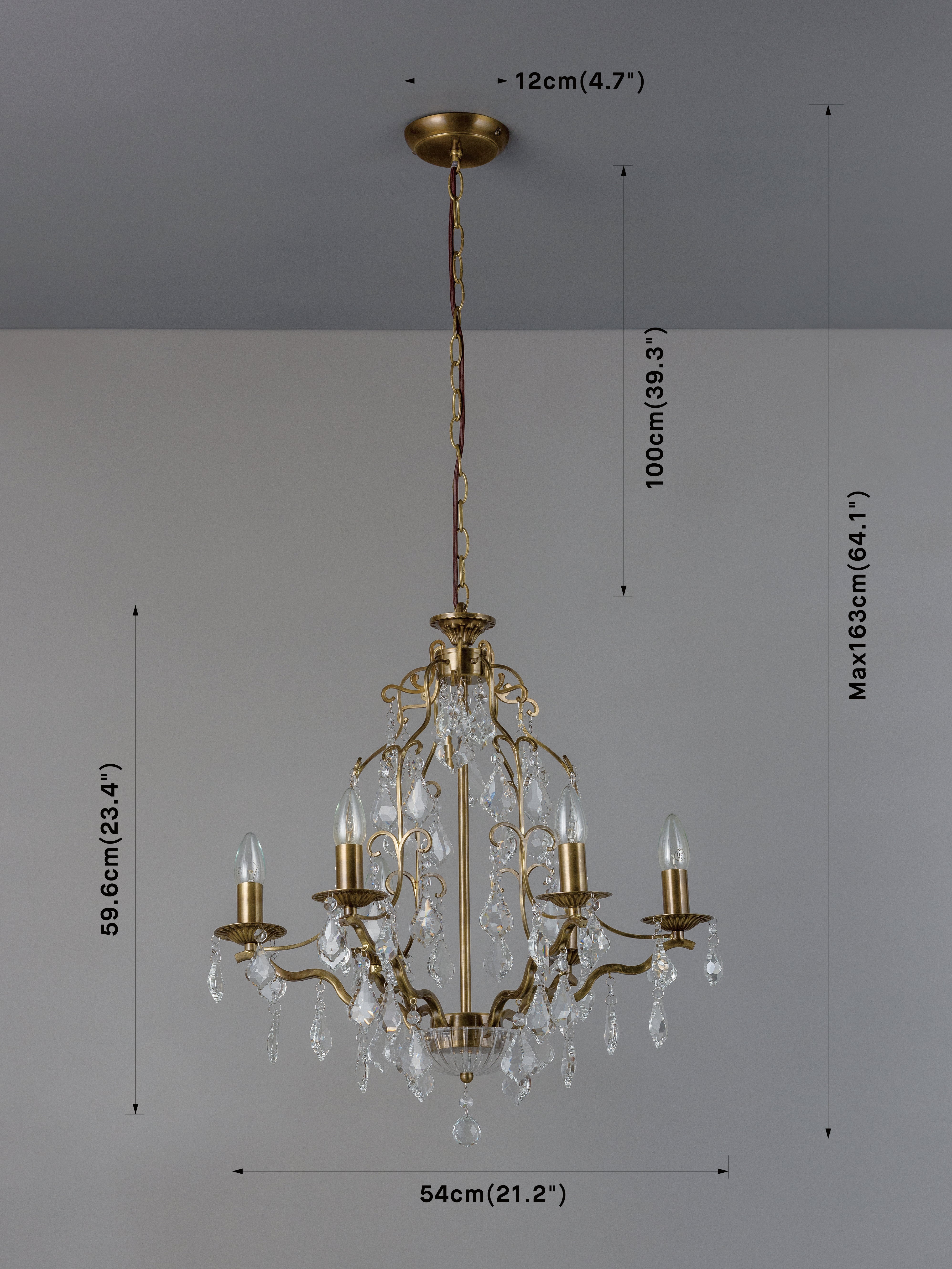 Modena - 6 light aged brass crystal glass chandelier