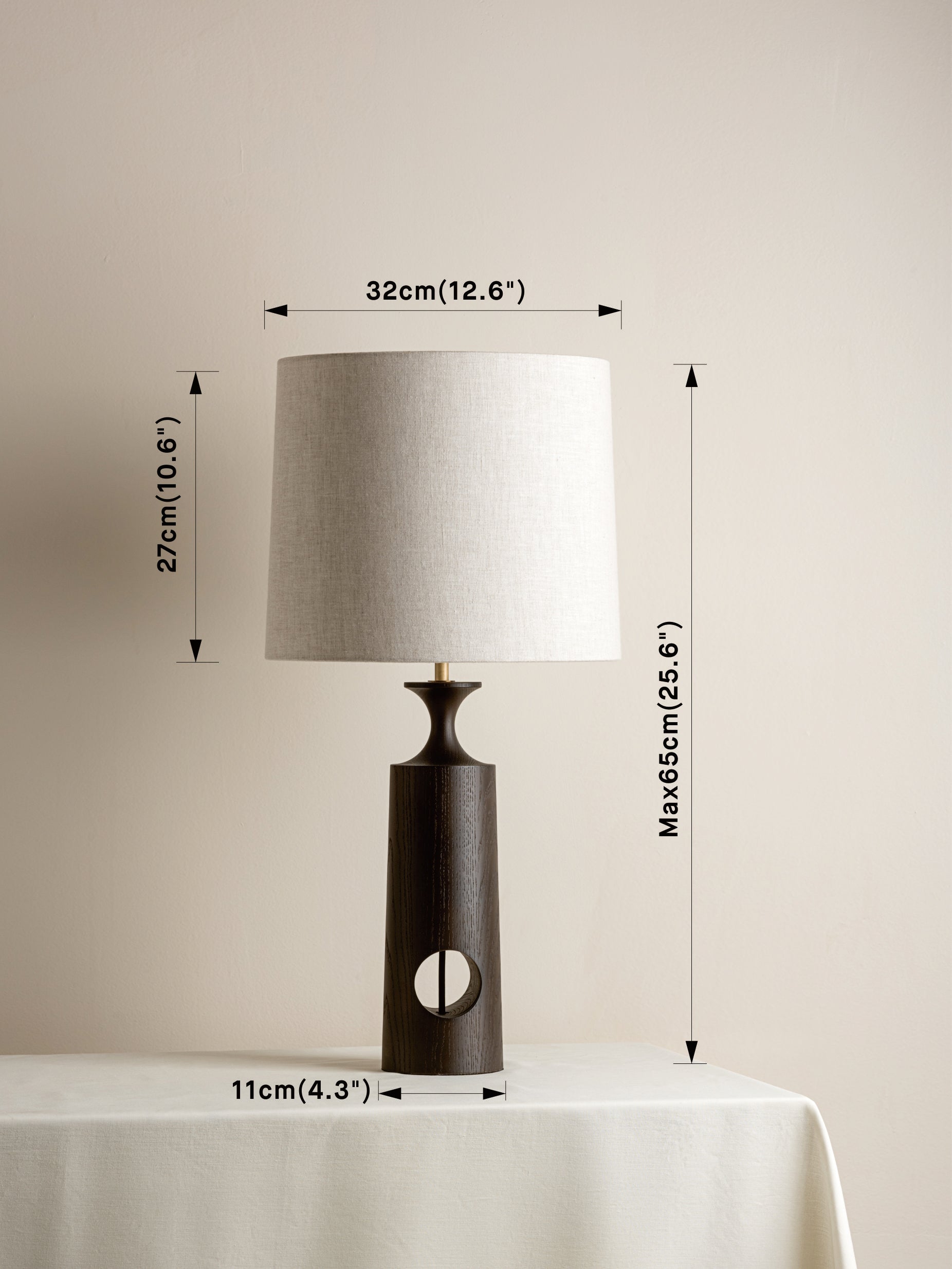 Morton - dark wood and linen table lamp