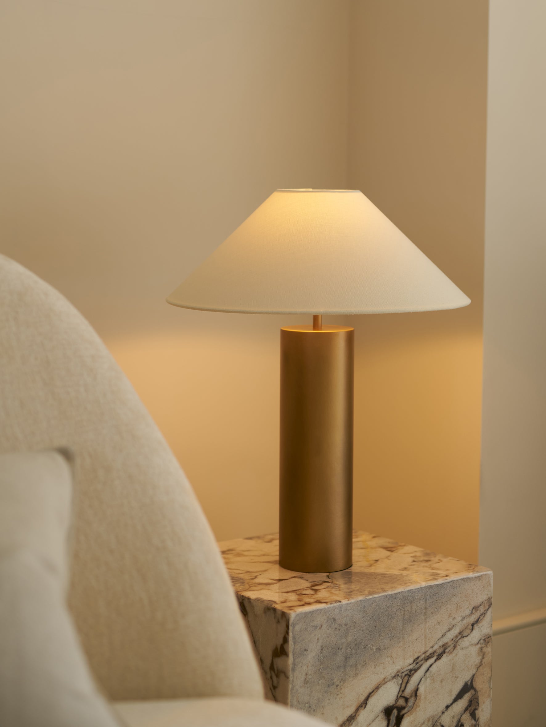 Bleeker - aged brass and linen table lamp | Table Lamp | lights&lamps | UK | Modern Affordable Designer Lighting