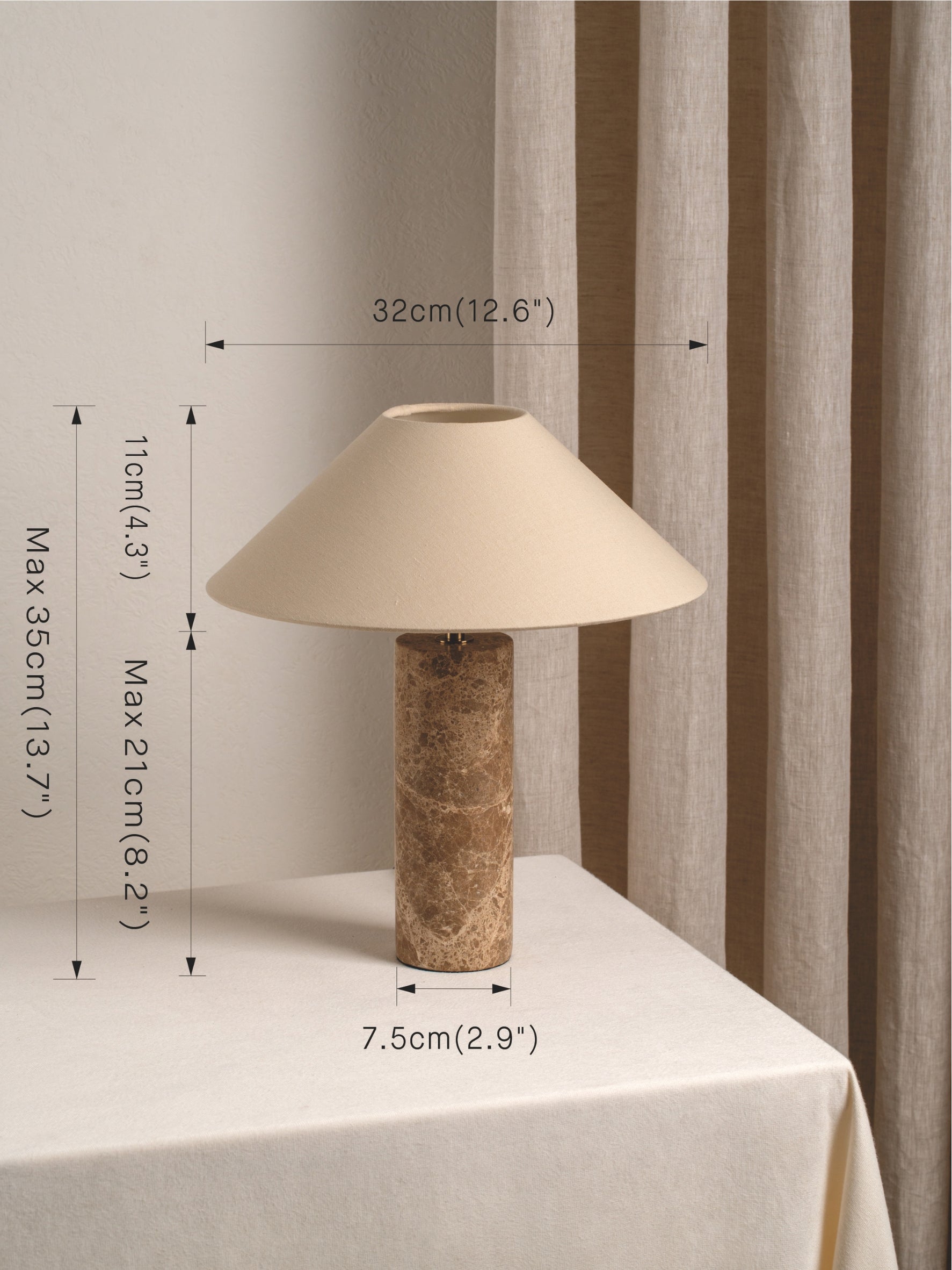 Denari - 1 light small brown marble cylinder table lamp | Table Lamp | Lights & Lamps Inc | Modern Affordable Designer Lighting | USA