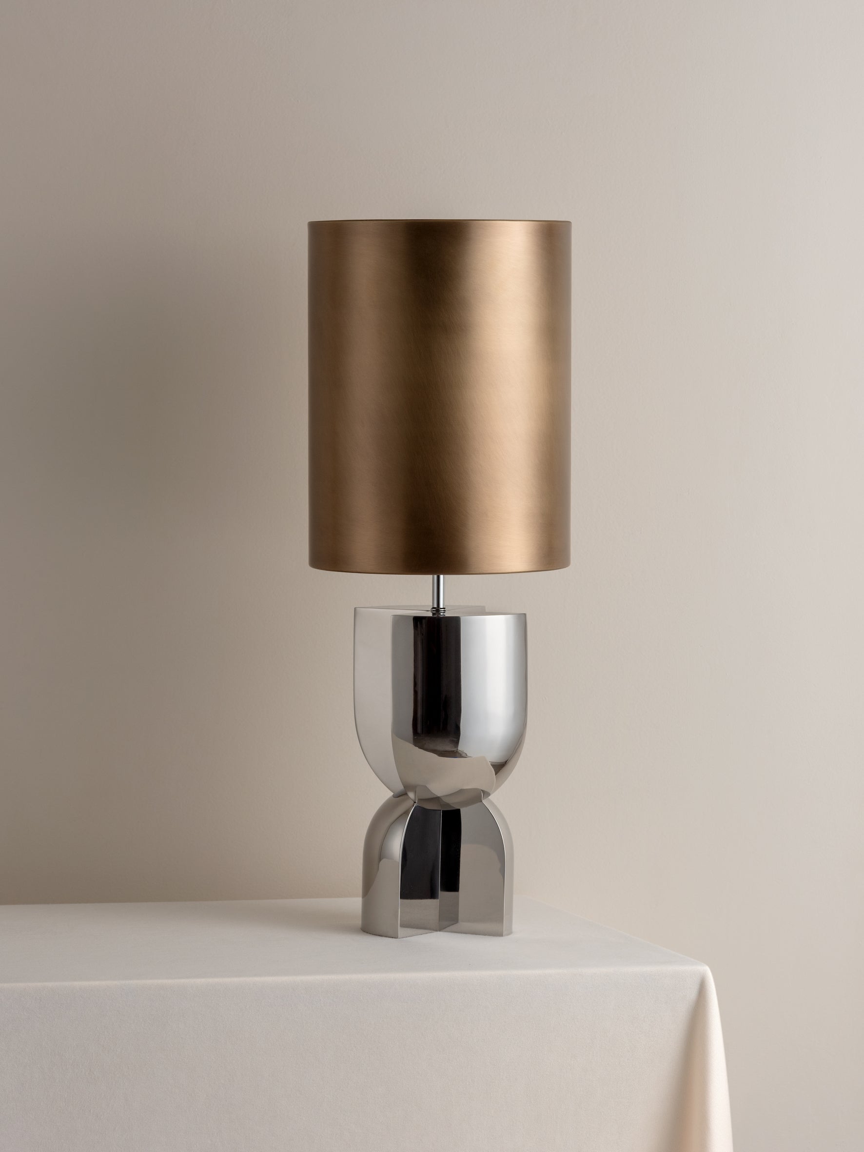 Editions chrome lamp with + aged brass shade | Table Lamp | Lights & Lamps Inc | Modern Affordable Designer Lighting | USA