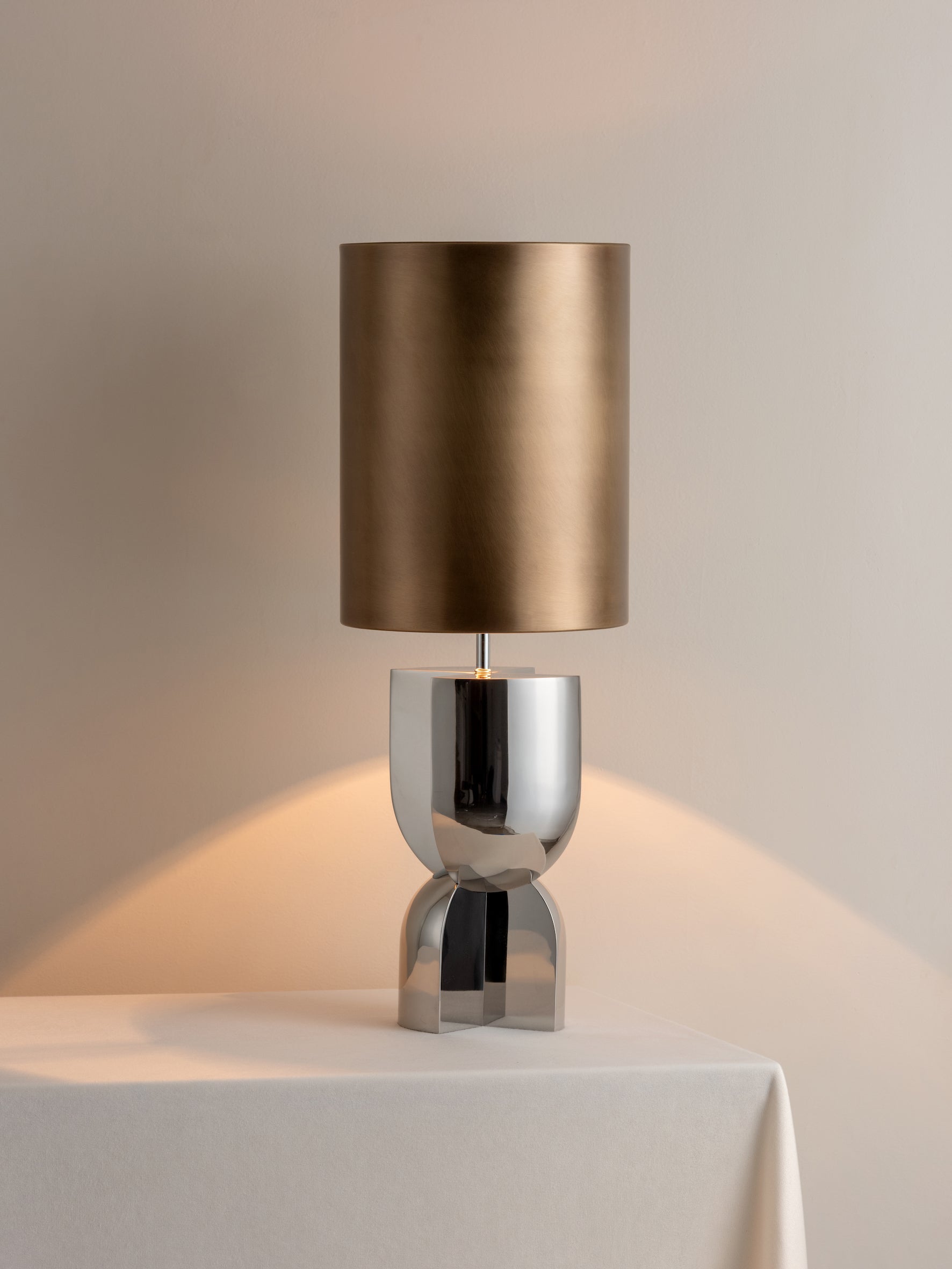 Editions chrome lamp with + aged brass shade | Table Lamp | Lights & Lamps Inc | Modern Affordable Designer Lighting | USA