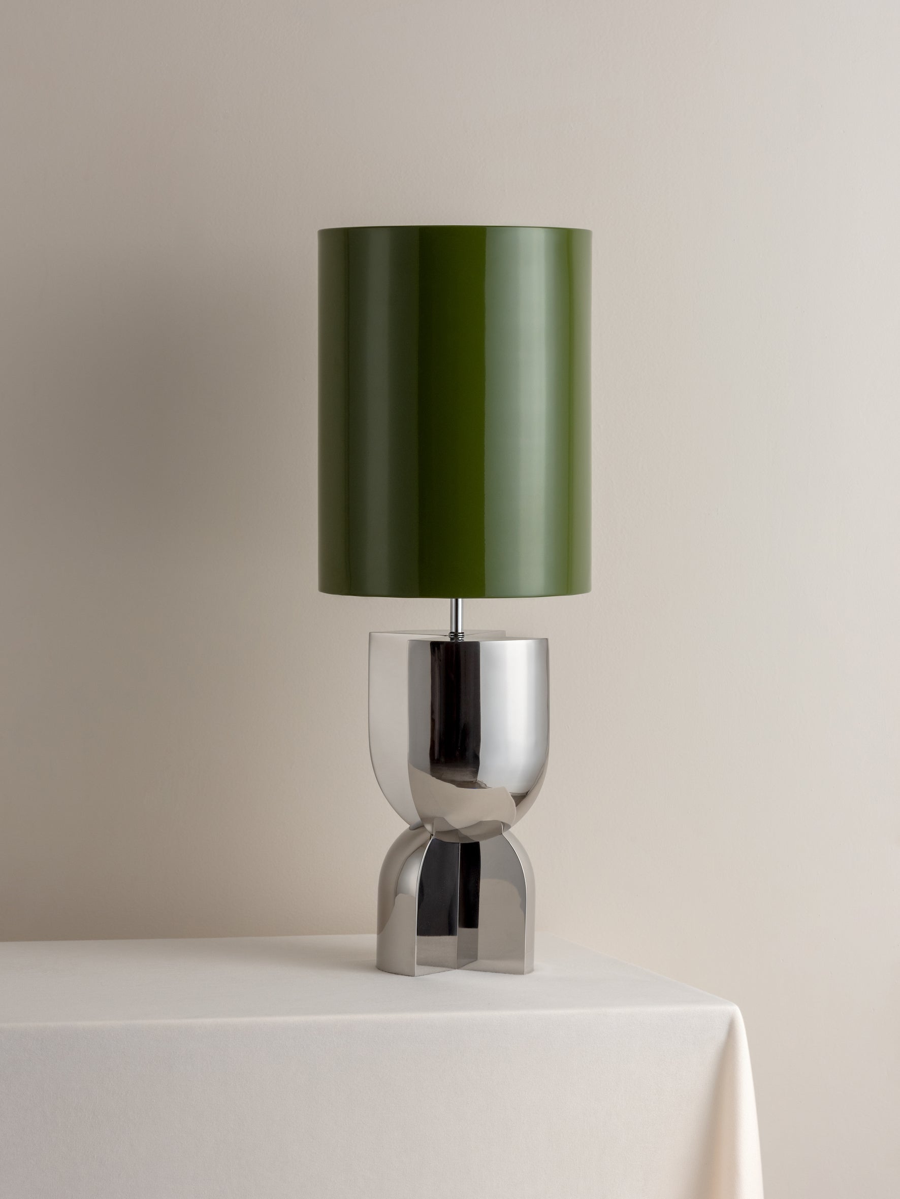 Editions chrome lamp with + green lacquer shade | Table Lamp | Lights & Lamps Inc | Modern Affordable Designer Lighting | USA