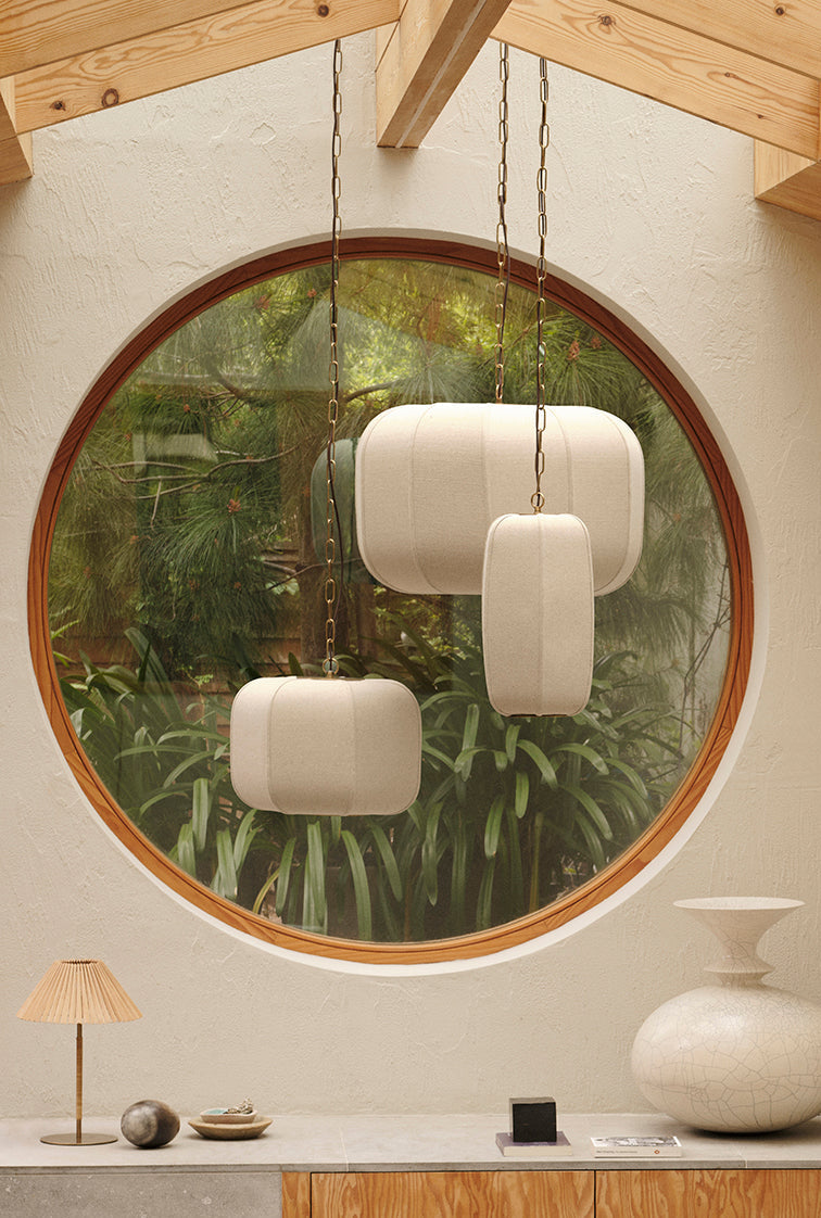 Ottino - aged brass and linen pendant | Ceiling Light | lights&lamps | UK | Modern Affordable Designer Lighting