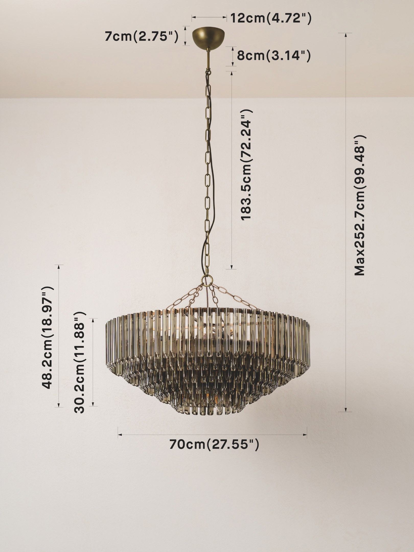 Petalia - 9 light aged brass and smoked green glass tube wide chandelier | Chandelier | lights&lamps | UK | Modern Affordable Designer Lighting