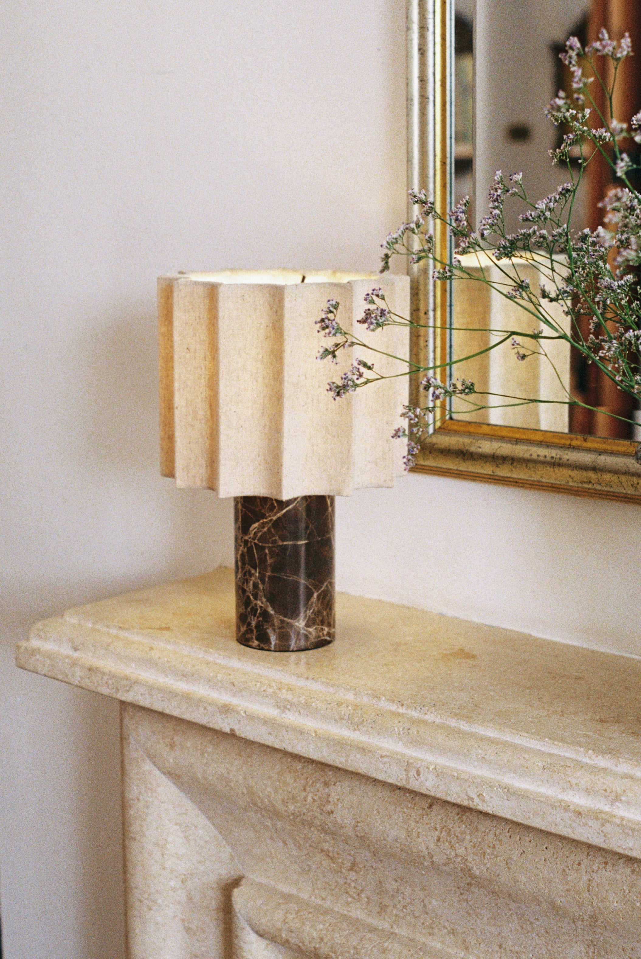 marble light on fire place