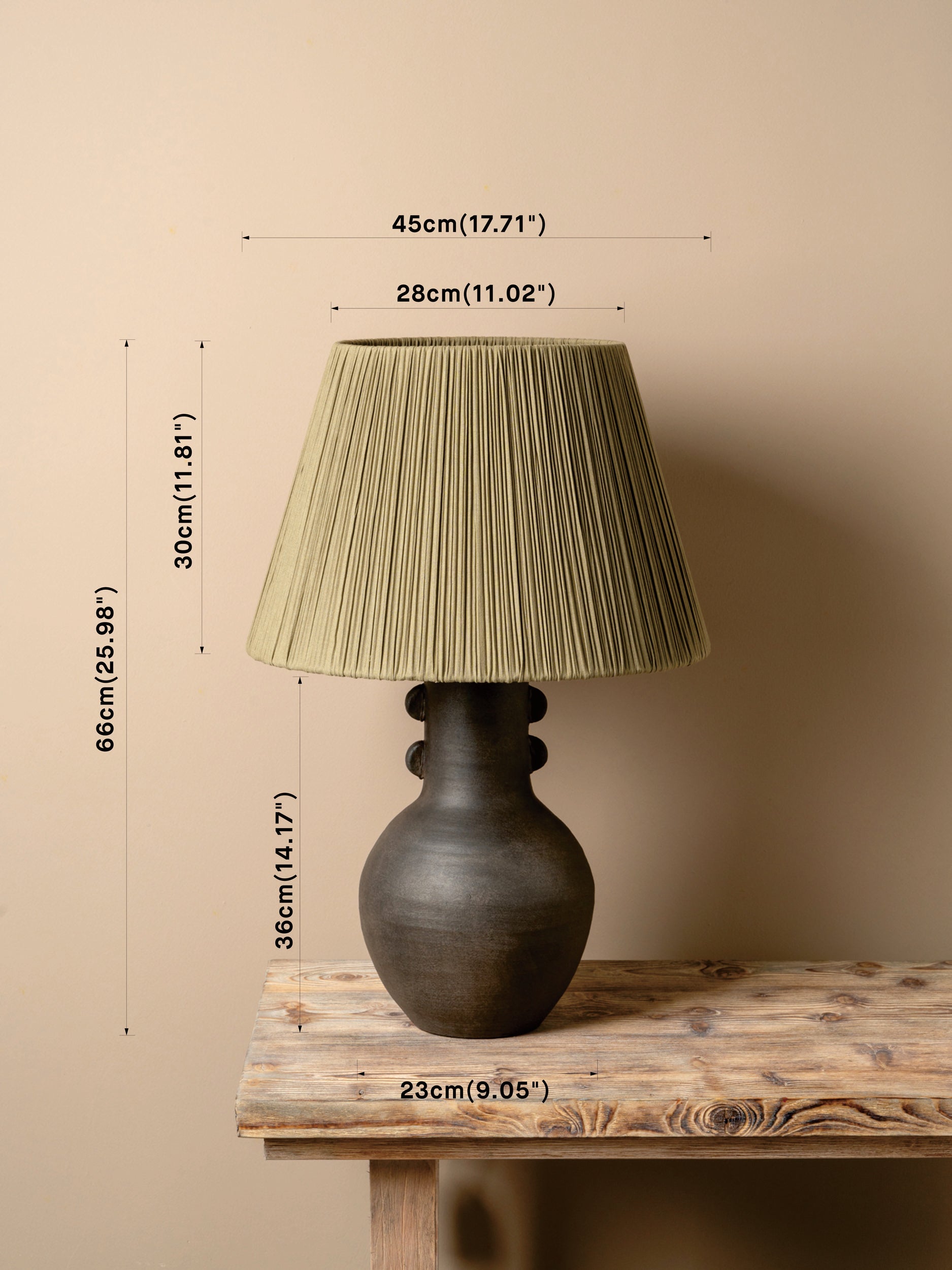 image showing dimensions for a table lamp on a table