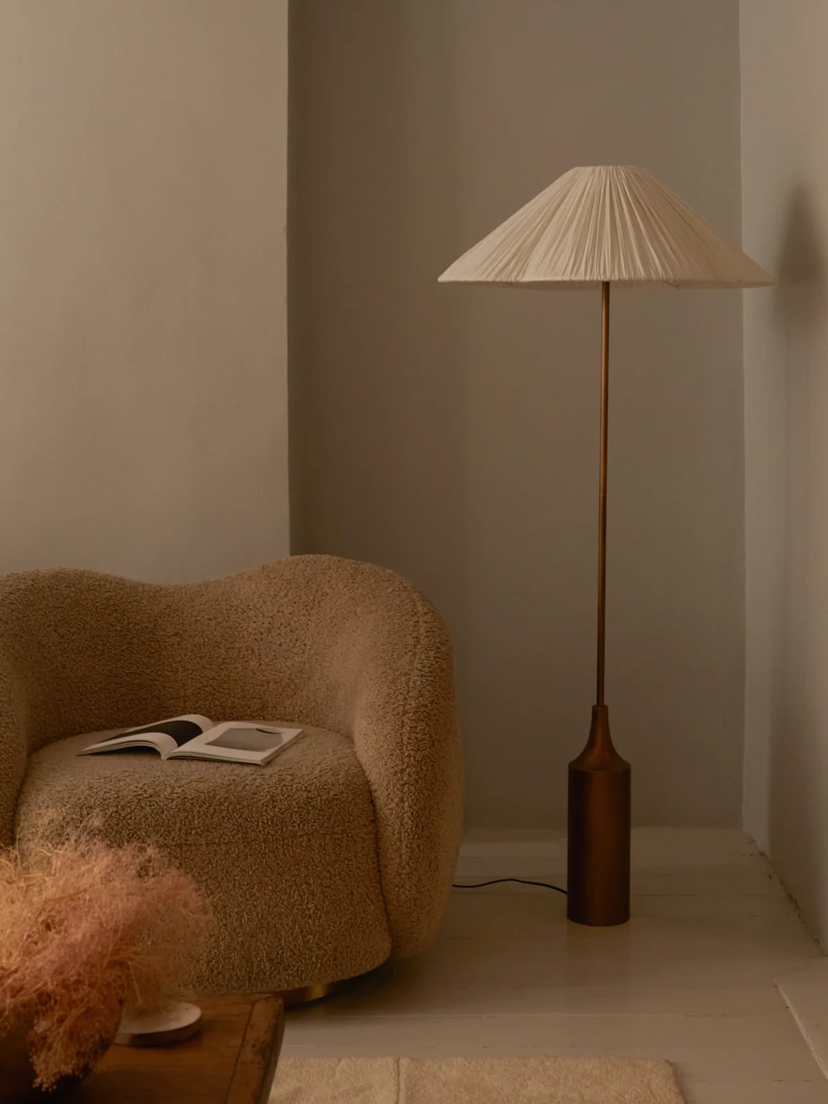 Lindi - aged brass and linen scalloped floor lamp | Floor Lamp | lights&lamps | UK | Modern Affordable Designer Lighting