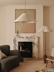 Lindi - aged brass and linen oversized scalloped pendant | Ceiling Light | lights&lamps | UK | Modern Affordable Designer Lighting