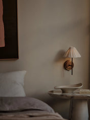 Lindi - aged brass and linen scalloped wall light | Wall Light | lights&lamps | UK | Modern Affordable Designer Lighting