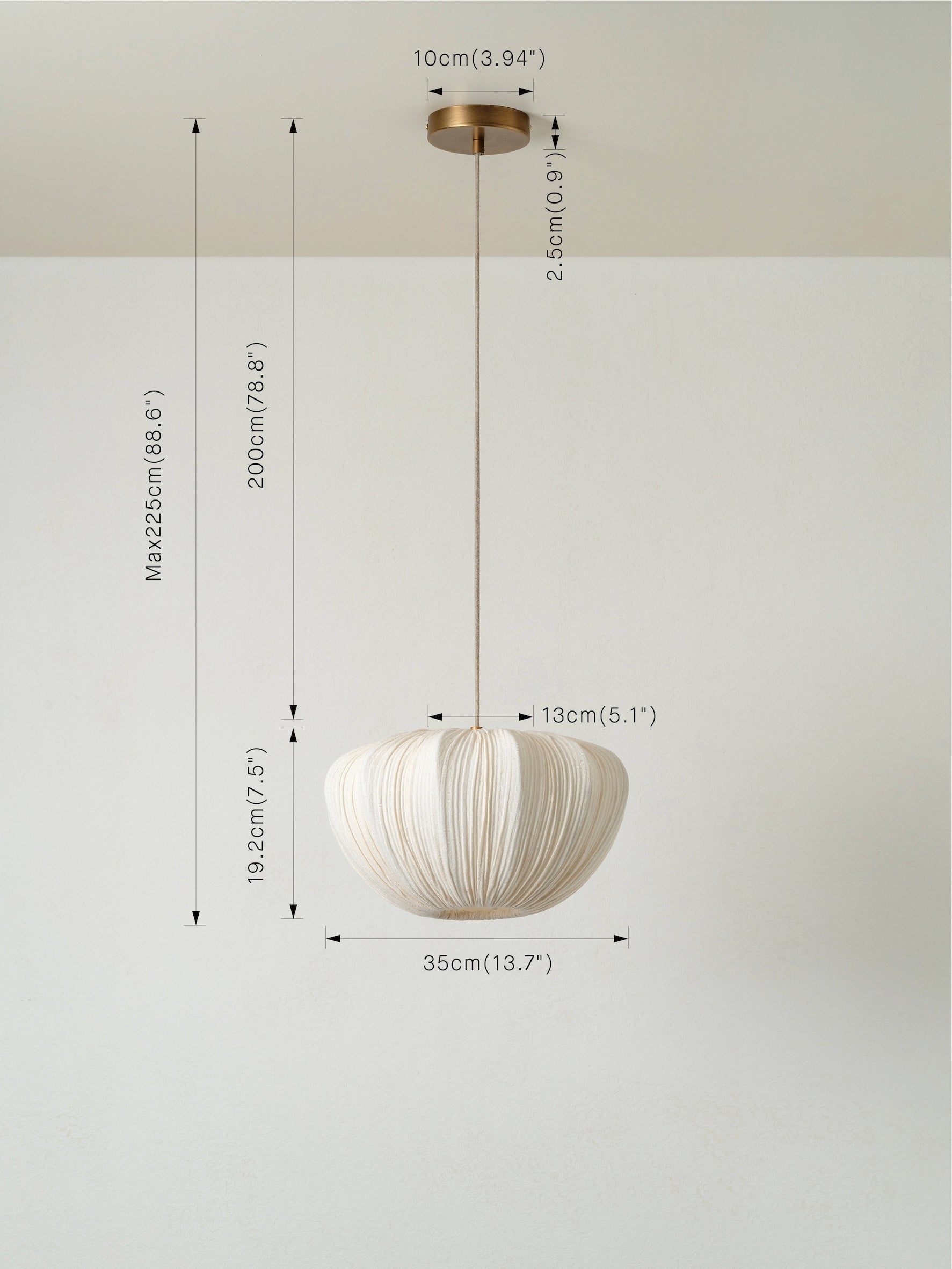 lights&lamps Ostrea pendant light with a pleated linen design on a plain background