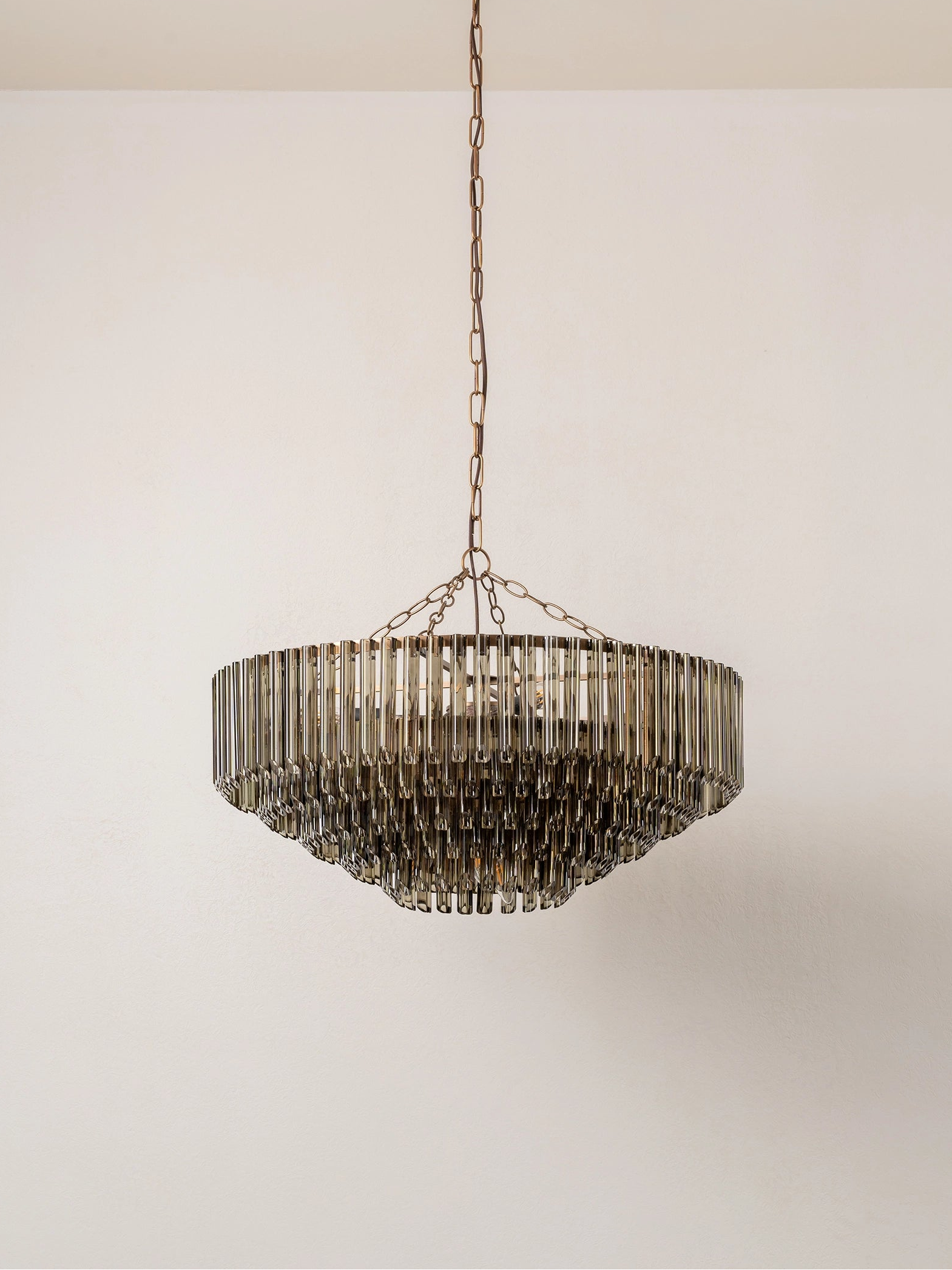 Petalia - 9 light aged brass and smoked green glass tube wide chandelier | Chandelier | lights & lamps | US | Modern affordable designer lighting