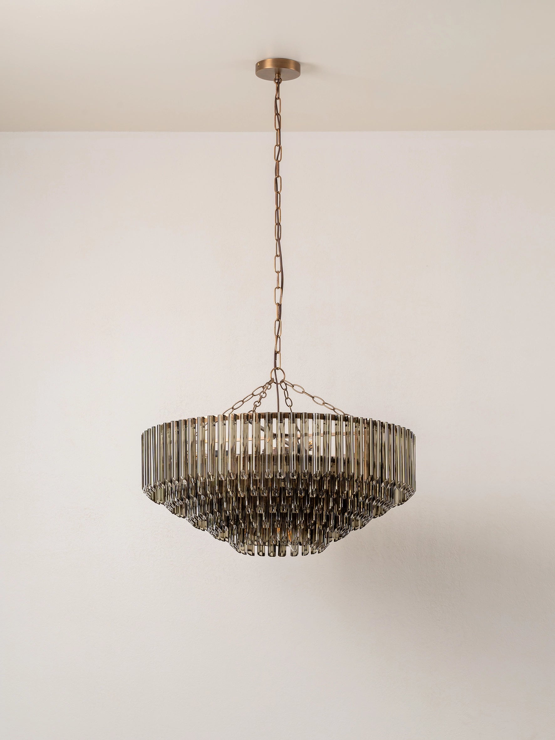 Petalia - 9 light aged brass and smoked green glass tube wide chandelier | Chandelier | lights &amp; lamps | US | Modern affordable designer lighting