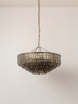 Petalia - 9 light aged brass and smoked green glass tube wide chandelier