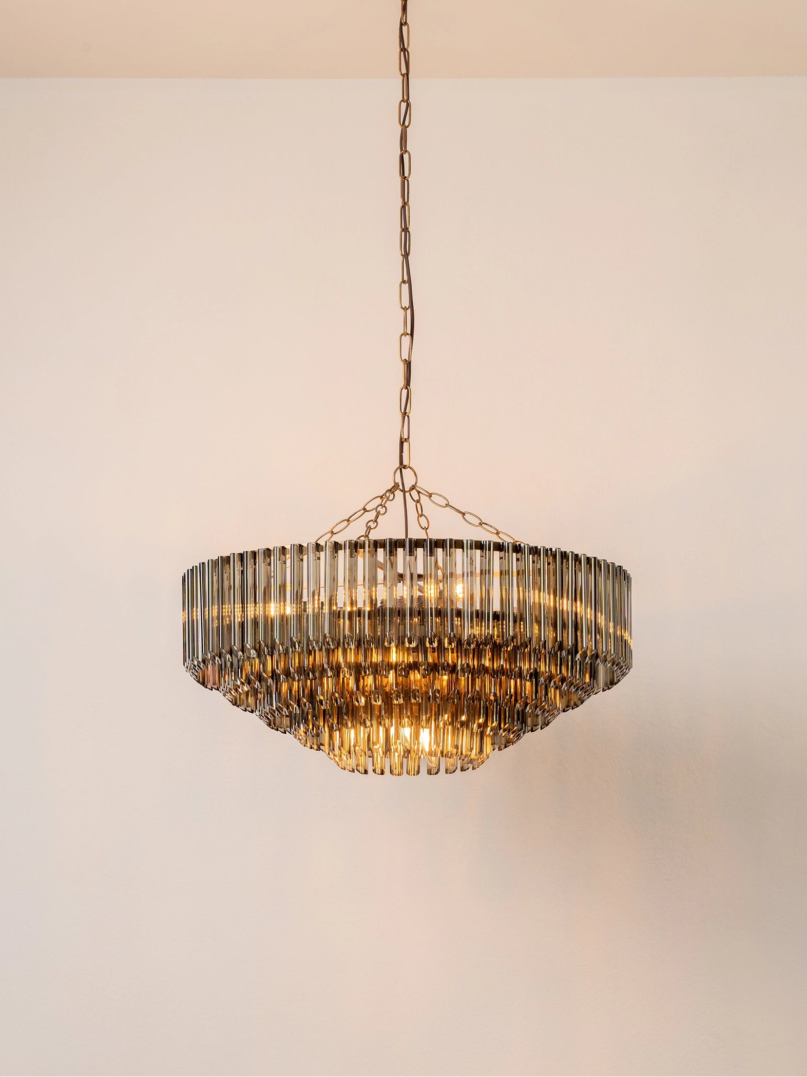Petalia - 9 light aged brass and smoked green glass tube wide chandelier | Chandelier | lights & lamps | US | Modern affordable designer lighting