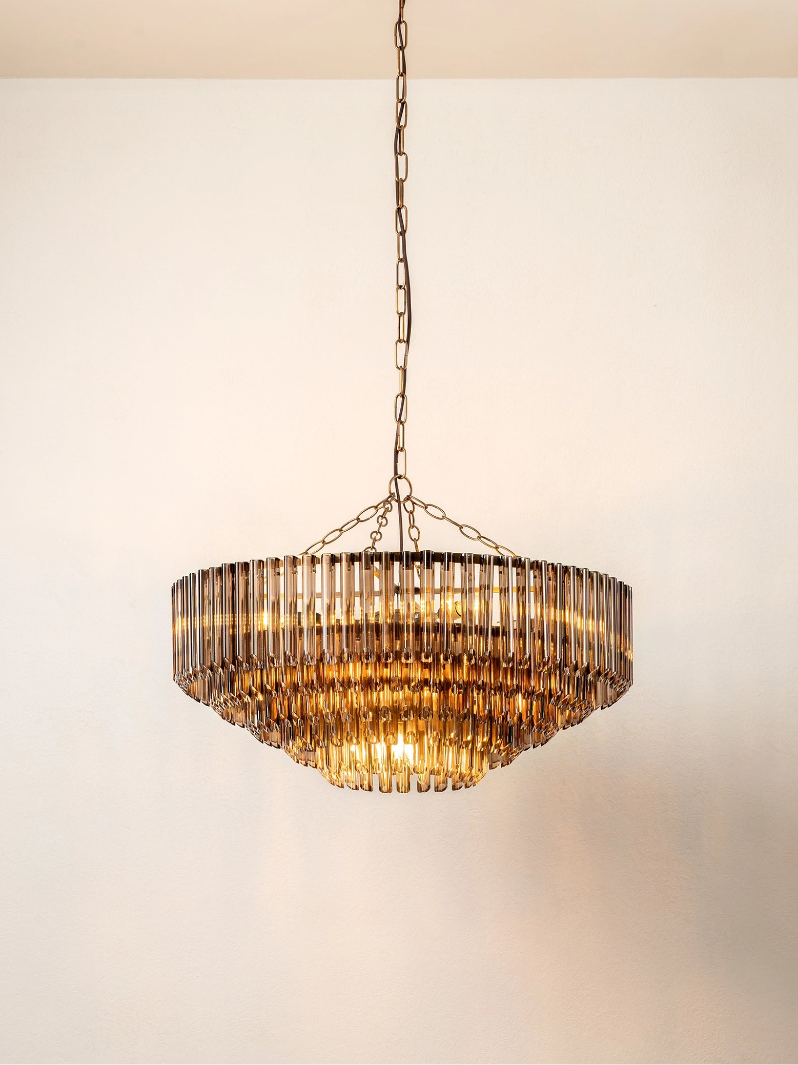 Petalia - 9 light bronze and smoked chocolate glass tube wide chandelier