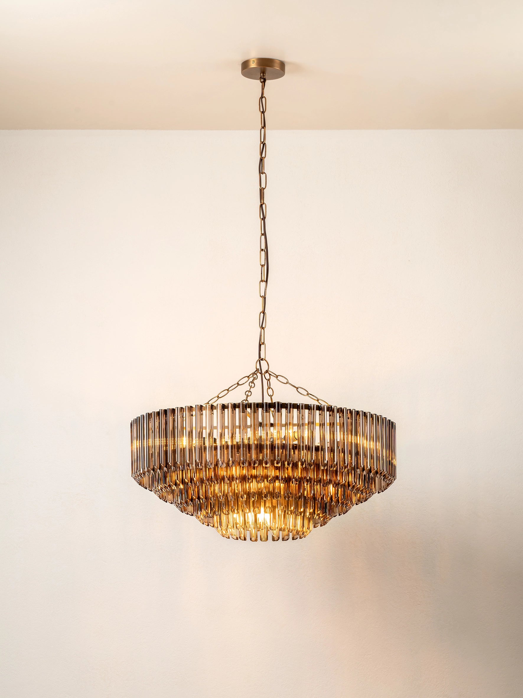 Petalia - 9 light bronze and smoked chocolate glass tube wide chandelier