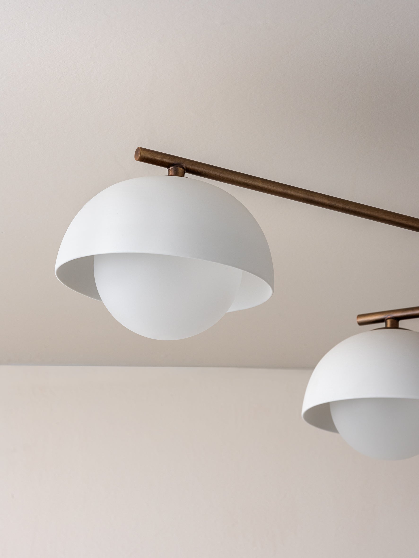 Porsa - 6 light aged brass and warm white porcelain flush | Ceiling Light | Lights & Lamps Inc | USA