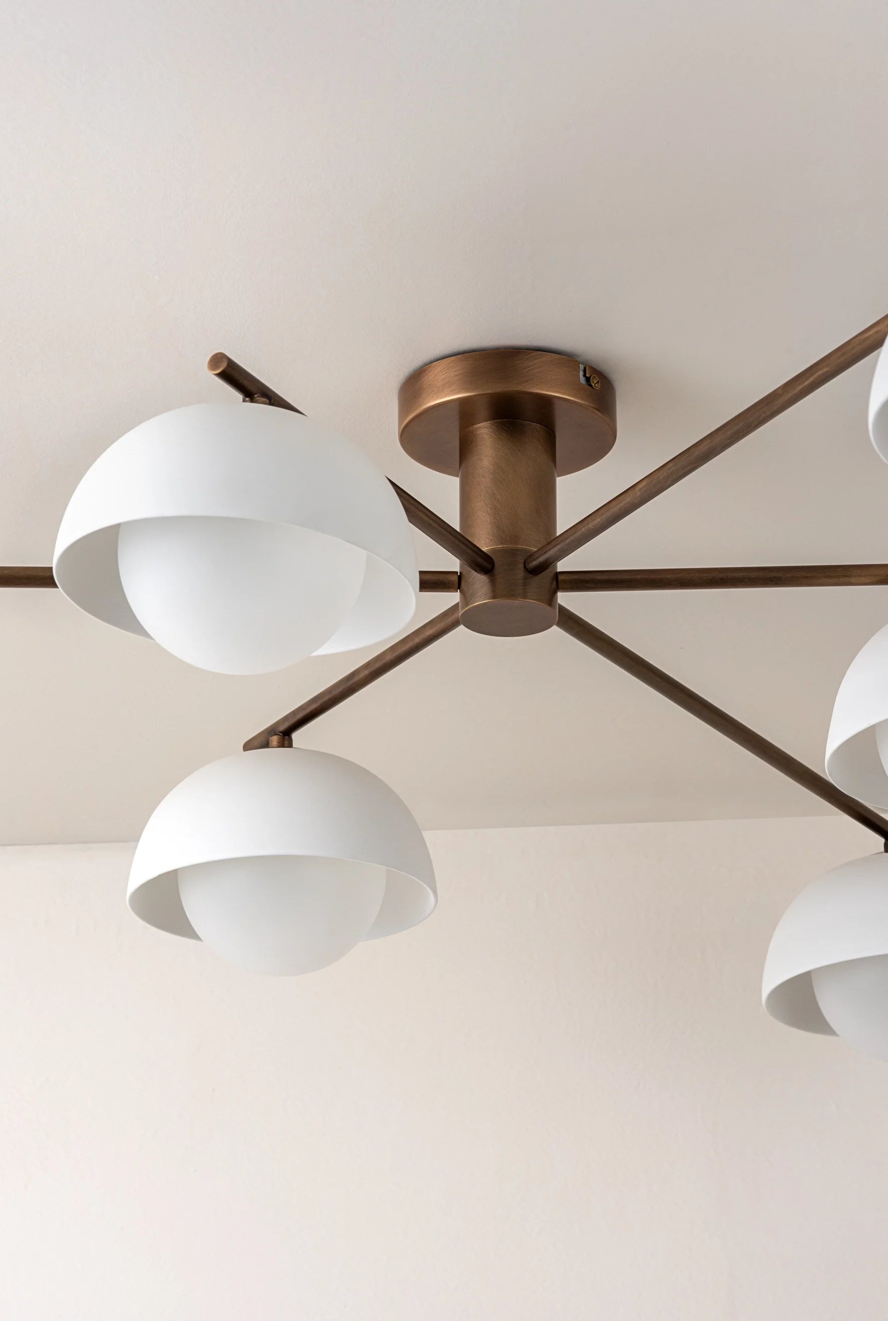 Porsa - 6 light aged brass and warm white porcelain flush | Ceiling Light | lights&lamps | UK | Modern Affordable Designer Lighting