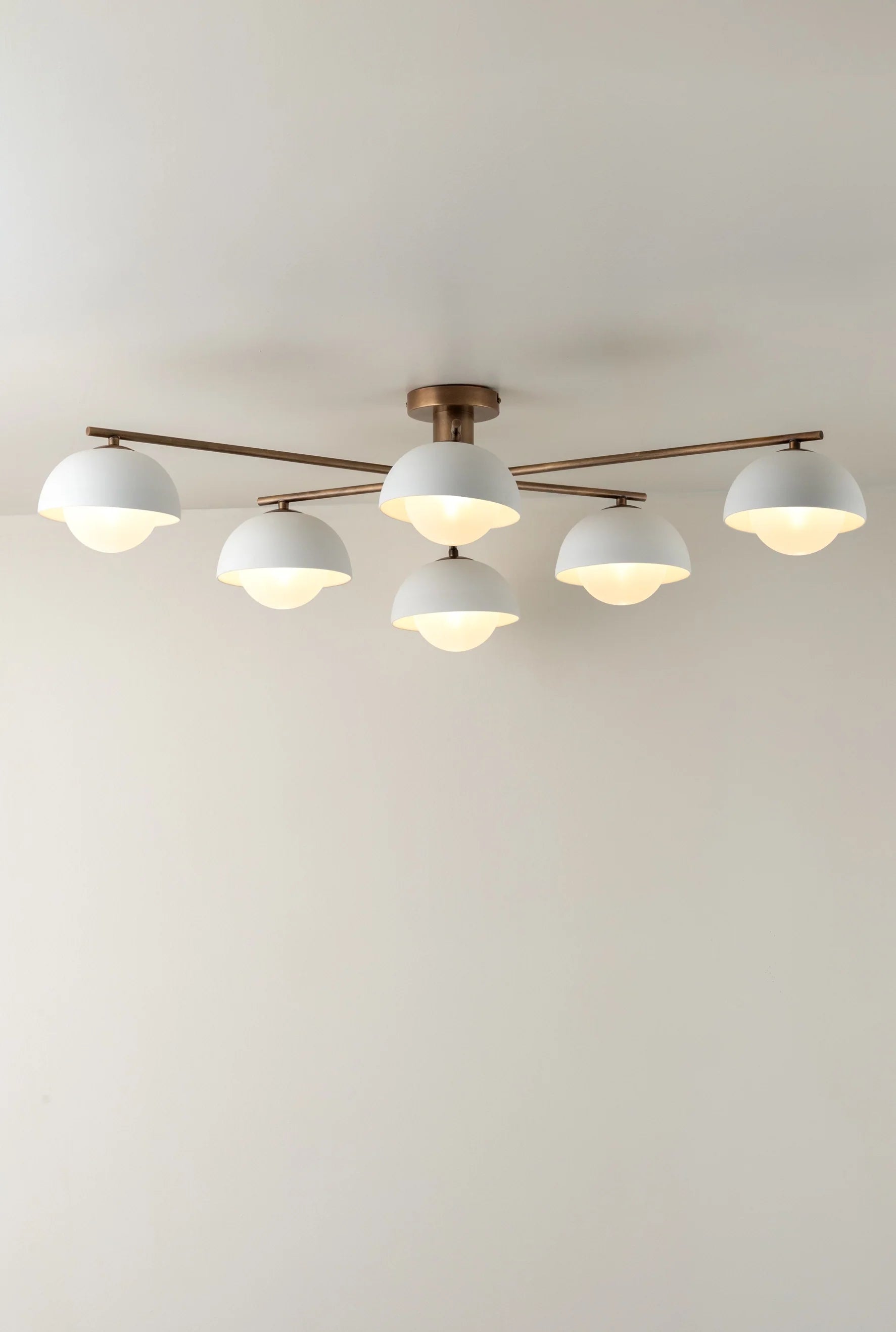 Porsa - 6 light aged brass and warm white porcelain flush | Ceiling Light | lights&lamps | UK | Modern Affordable Designer Lighting