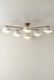 Porsa - 6 light aged brass and warm white porcelain flush | Ceiling Light | lights&lamps | UK | Modern Affordable Designer Lighting