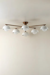 Porsa - 6 light aged brass and warm white porcelain flush | Ceiling Light | lights&lamps | UK | Modern Affordable Designer Lighting