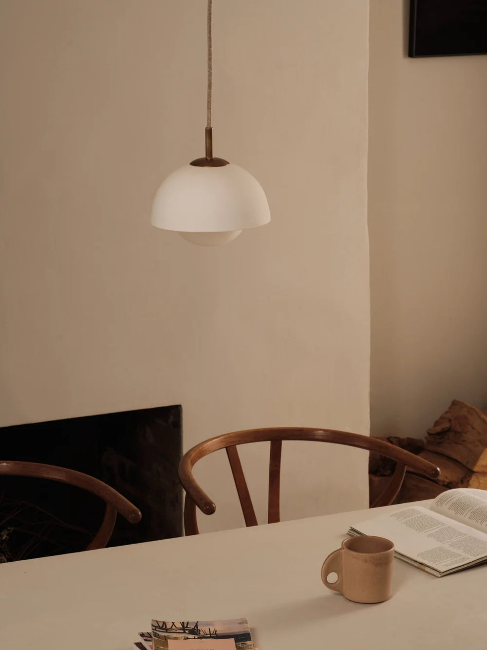 Porsa aged brass and warm white porcelain pendant