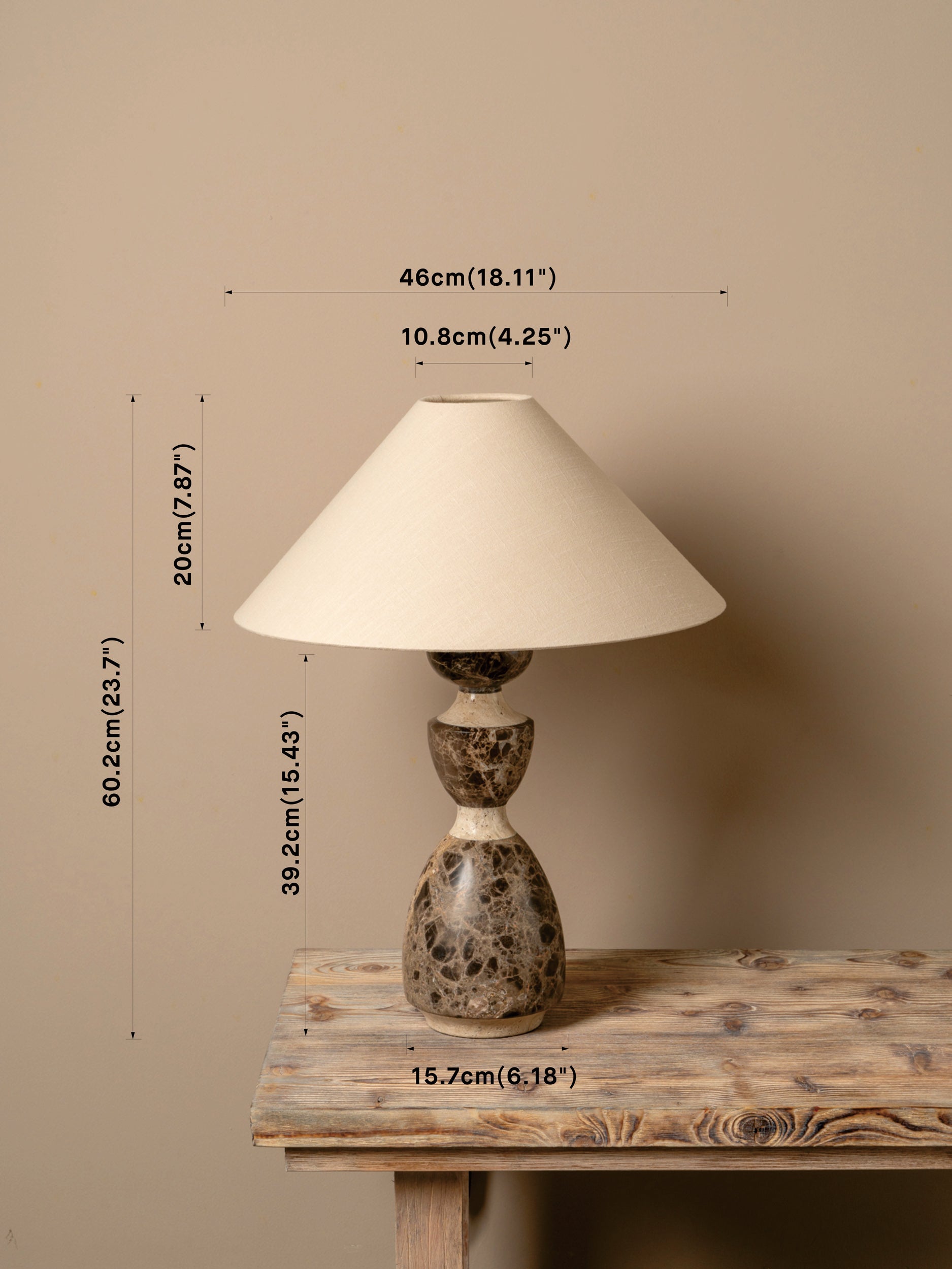 dimension image of marble lamp