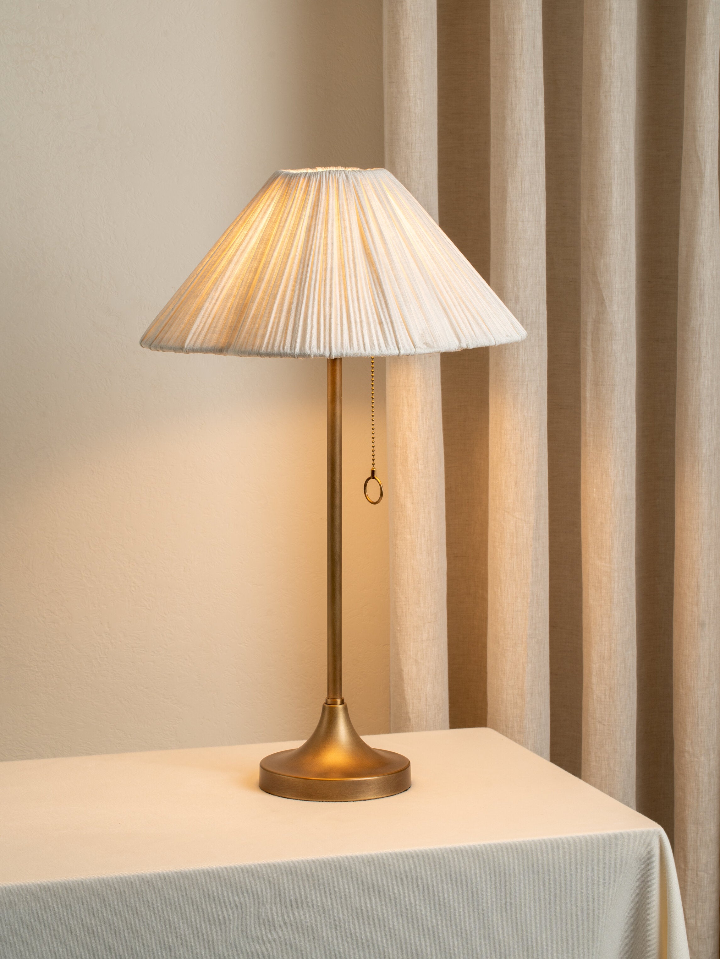 Lindi - aged brass and scalloped linen table lamp | Table lamp | lights & lamps | UK | Modern affordable designer 