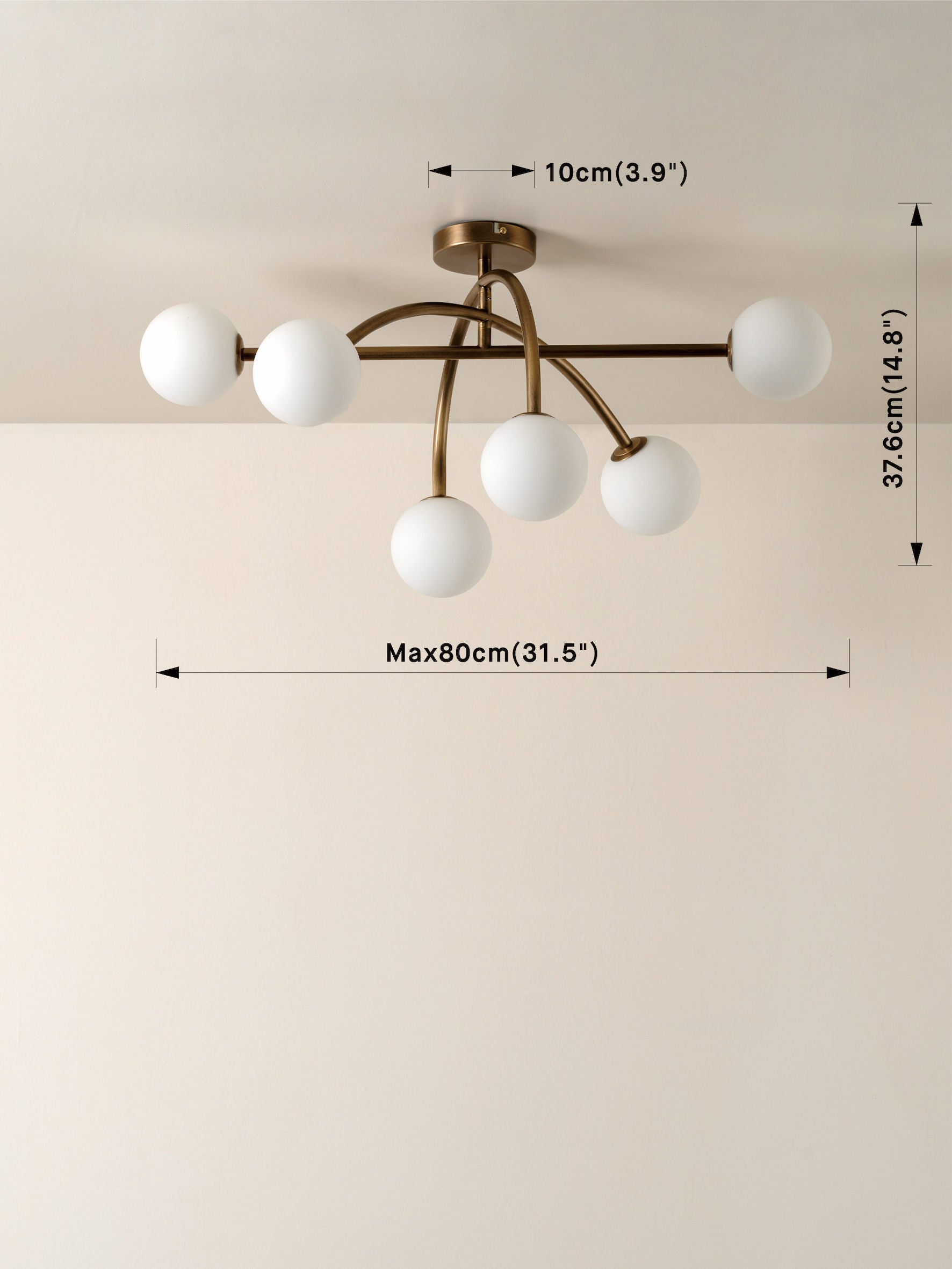 Perry - 6 light aged brass and opal flush pendant | Ceiling Light | Lights & Lamps Inc | USA