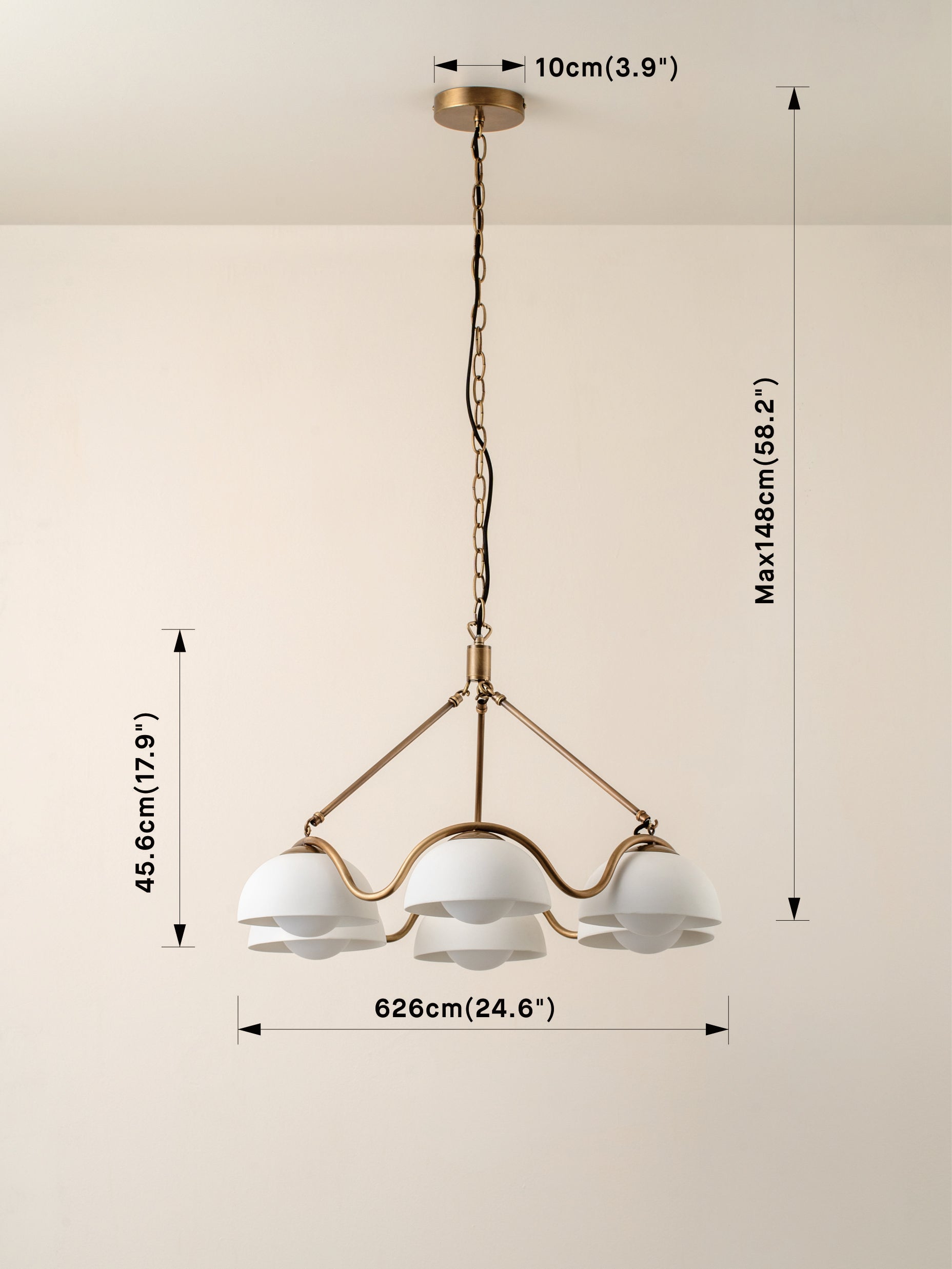Waverly - 6 light aged brass and white porcelain pendant | Ceiling Light | Lights & Lamps Inc | USA