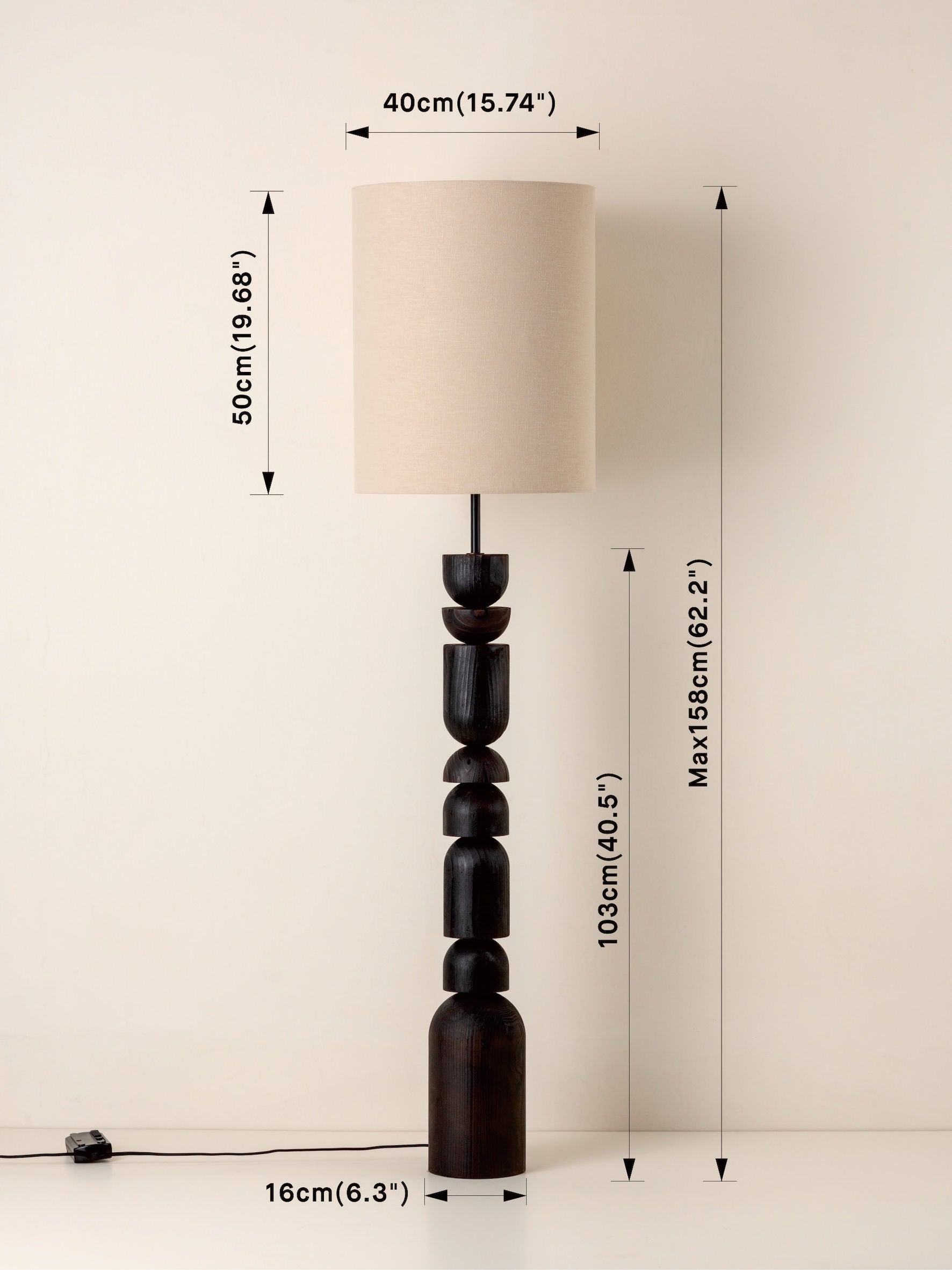 Aska - charred wood and natural linen floor lamp | Floor Lamp | Lights & Lamps Inc | USA