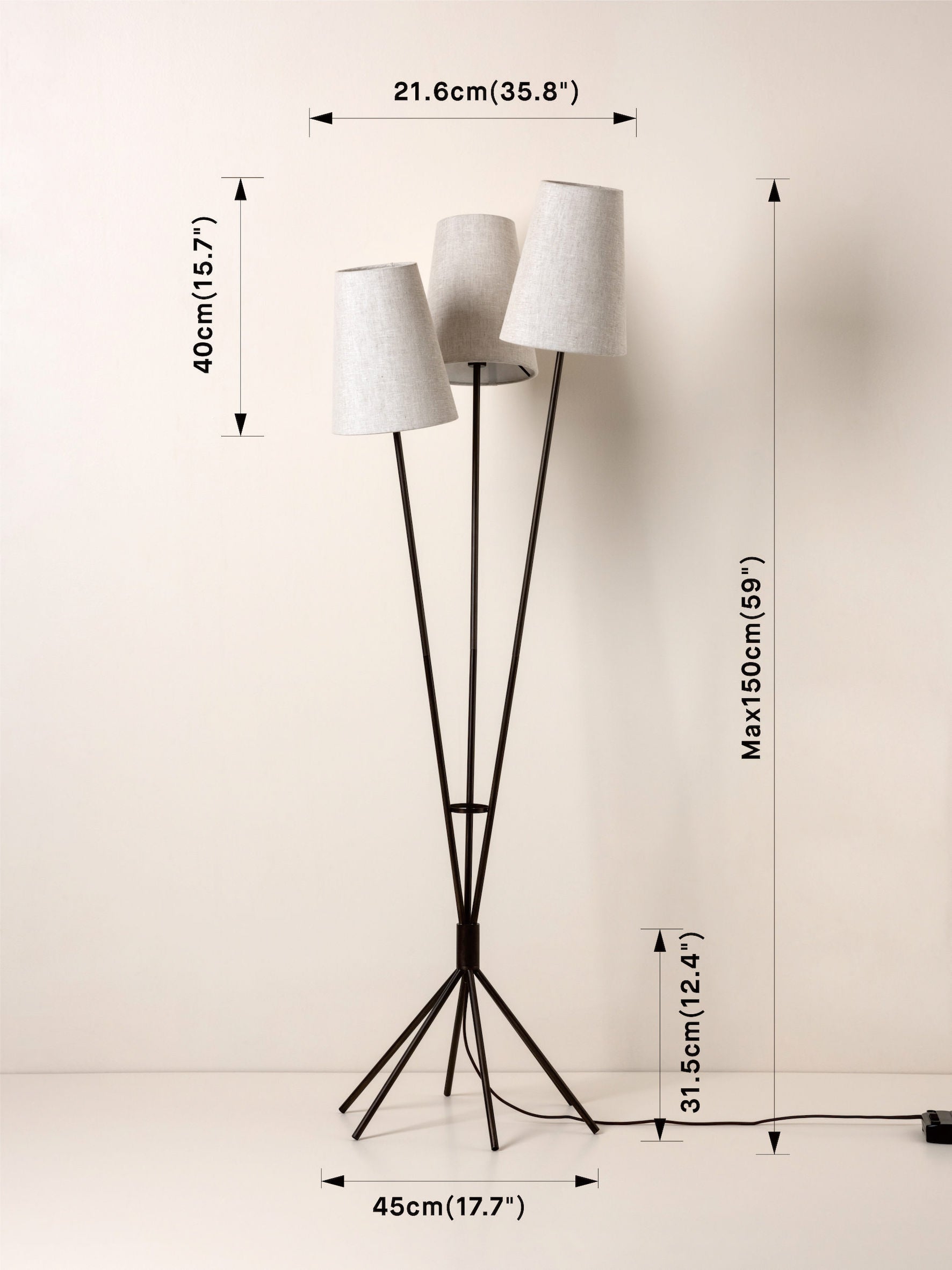 Renwick - 3 light linen and bronze floor lamp | Floor Lamp | Lights & Lamps Inc | Modern Affordable Designer Lighting | USA