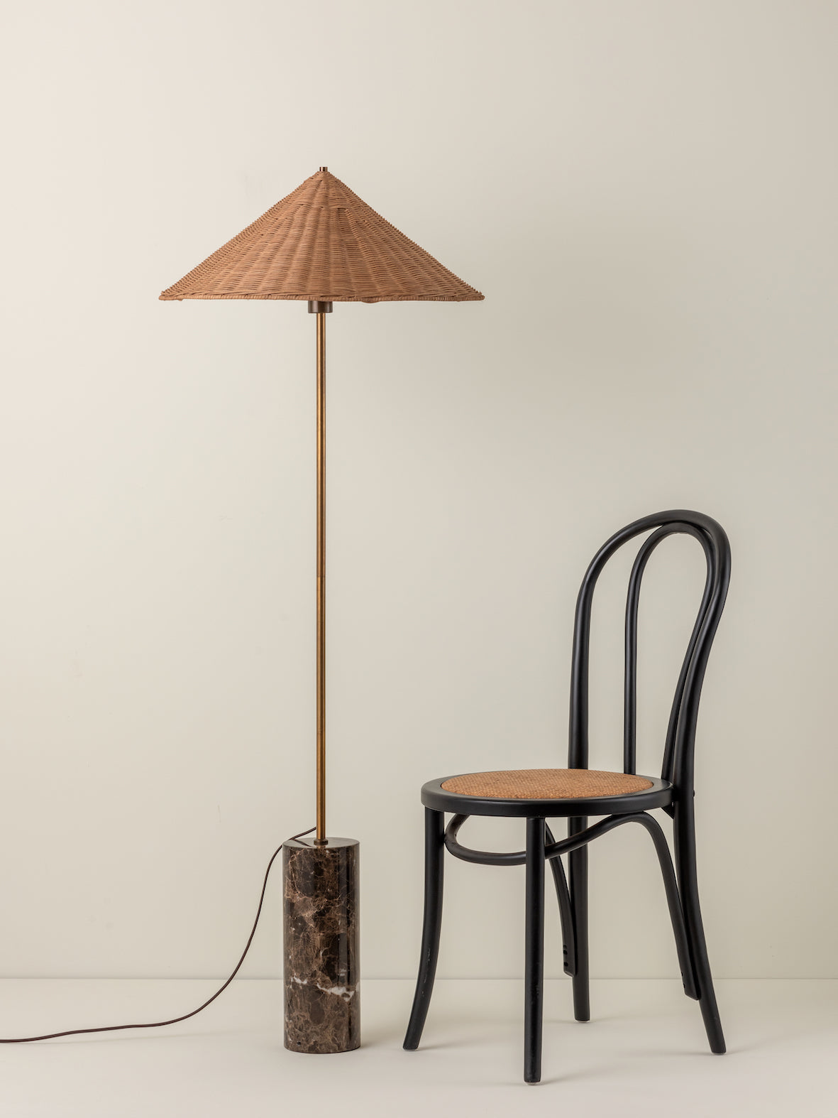Ardini - 1 light rattan and brown marble floor lamp | Floor Lamp | Lights & Lamps Inc | Modern Affordable Designer Lighting | USA