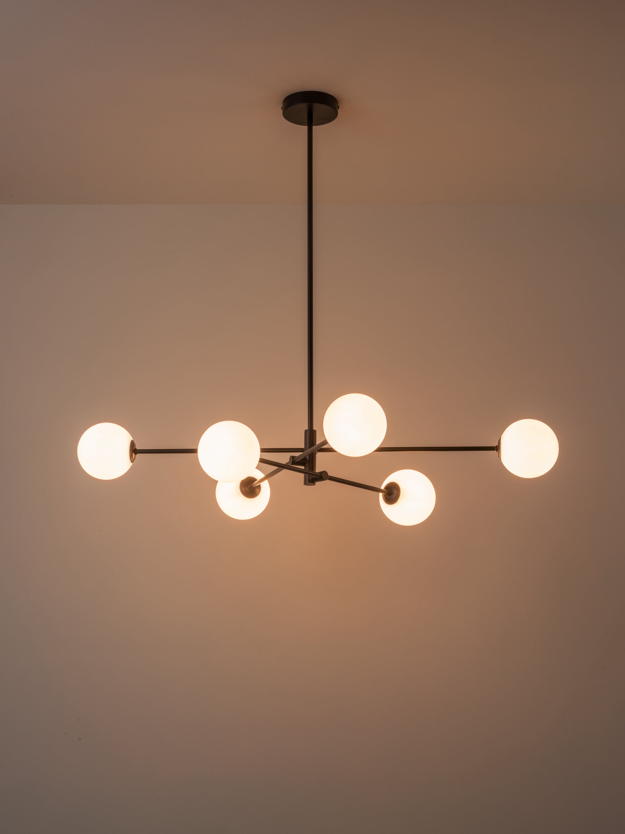 Chelso - 6 light matt black and opal pendant | Ceiling Light | Lights & Lamps Inc | USA