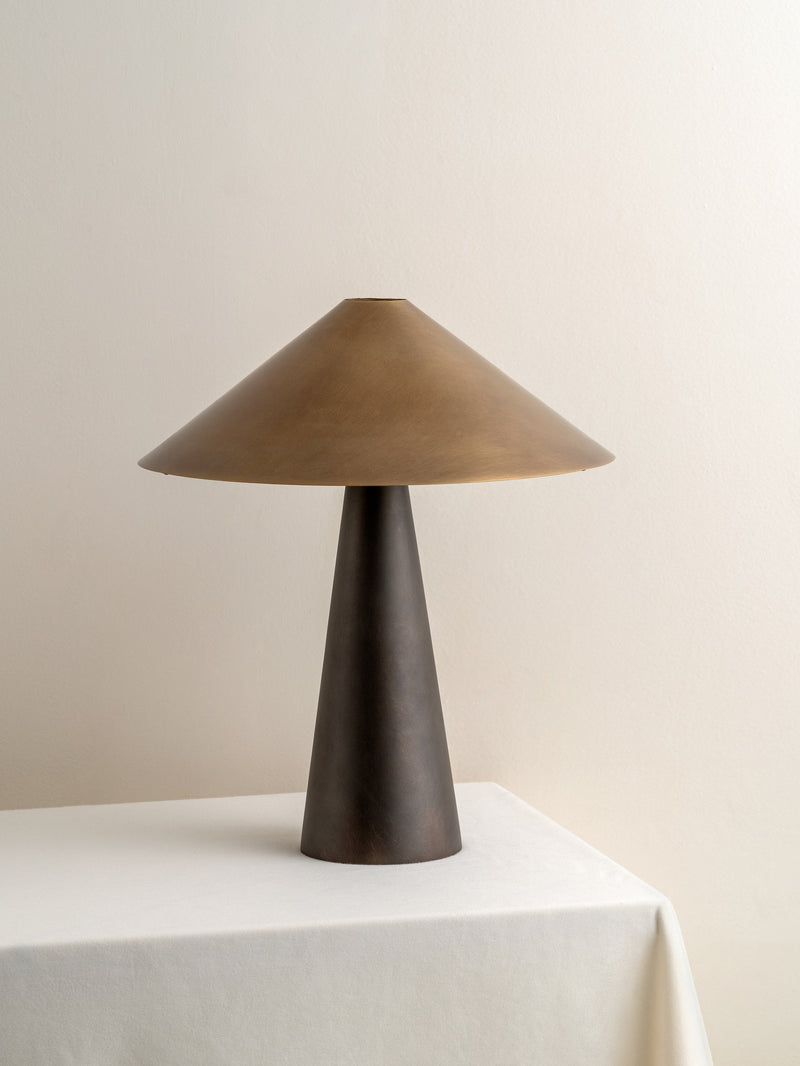 Orta - aged brass and bronze cone table lamp