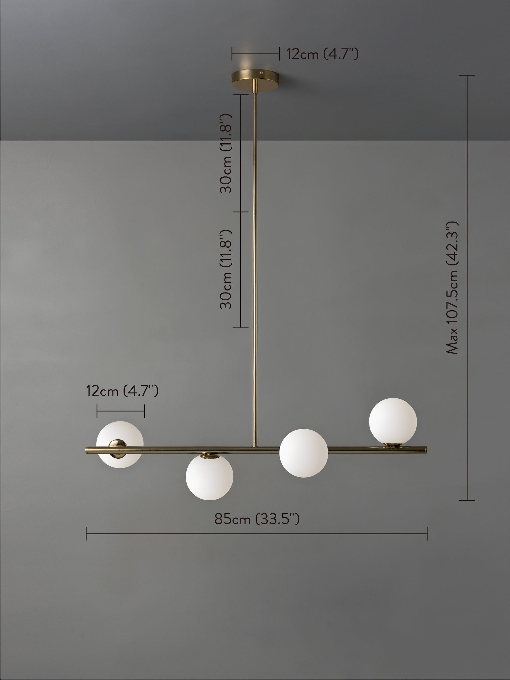 Perch - 4 light brass and opal pendant bar | Ceiling Light | Lights & Lamps Inc | Modern Affordable Designer Lighting | USA