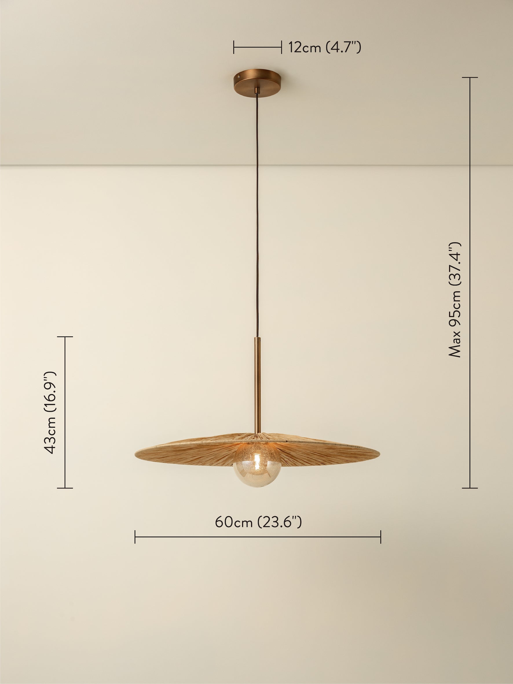 Ridotti - 1 light natural raffia and burnished brass pendant | Ceiling Light | Lights & Lamps Inc | USA