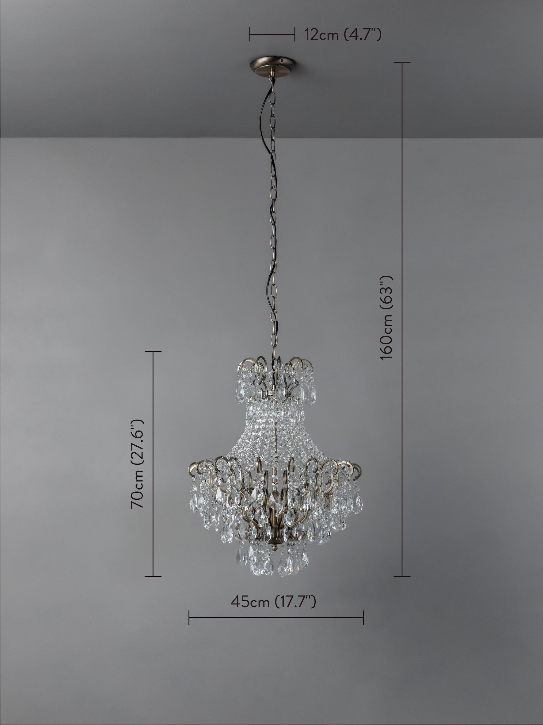 Lina - 4 light antique brass crystal glass chandelier | Ceiling Light | Lights & Lamps Inc | USA