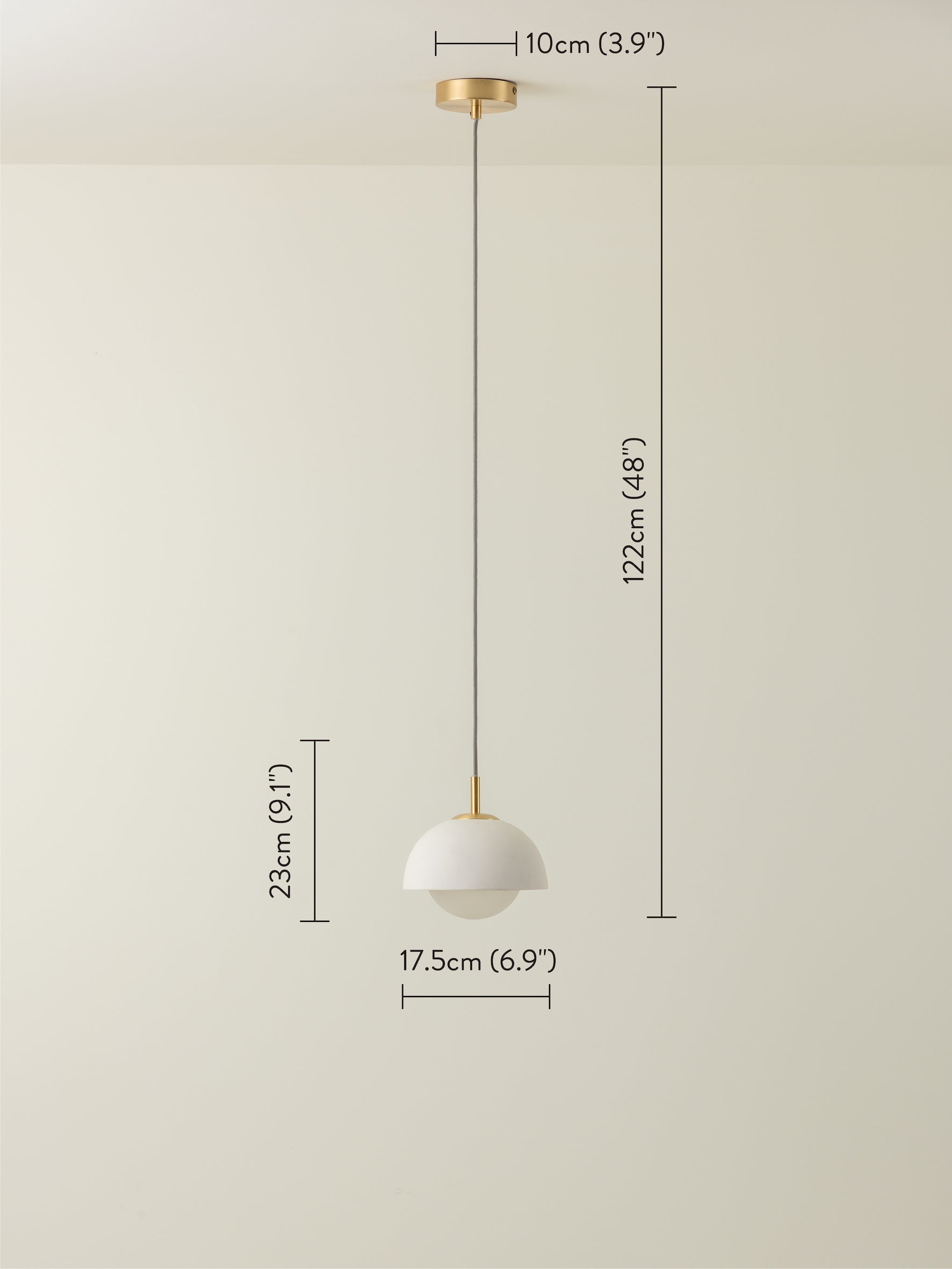 Porsa - 1 light brushed brass and warm white porcelain pendant | Ceiling Light | Lights & Lamps Inc | USA