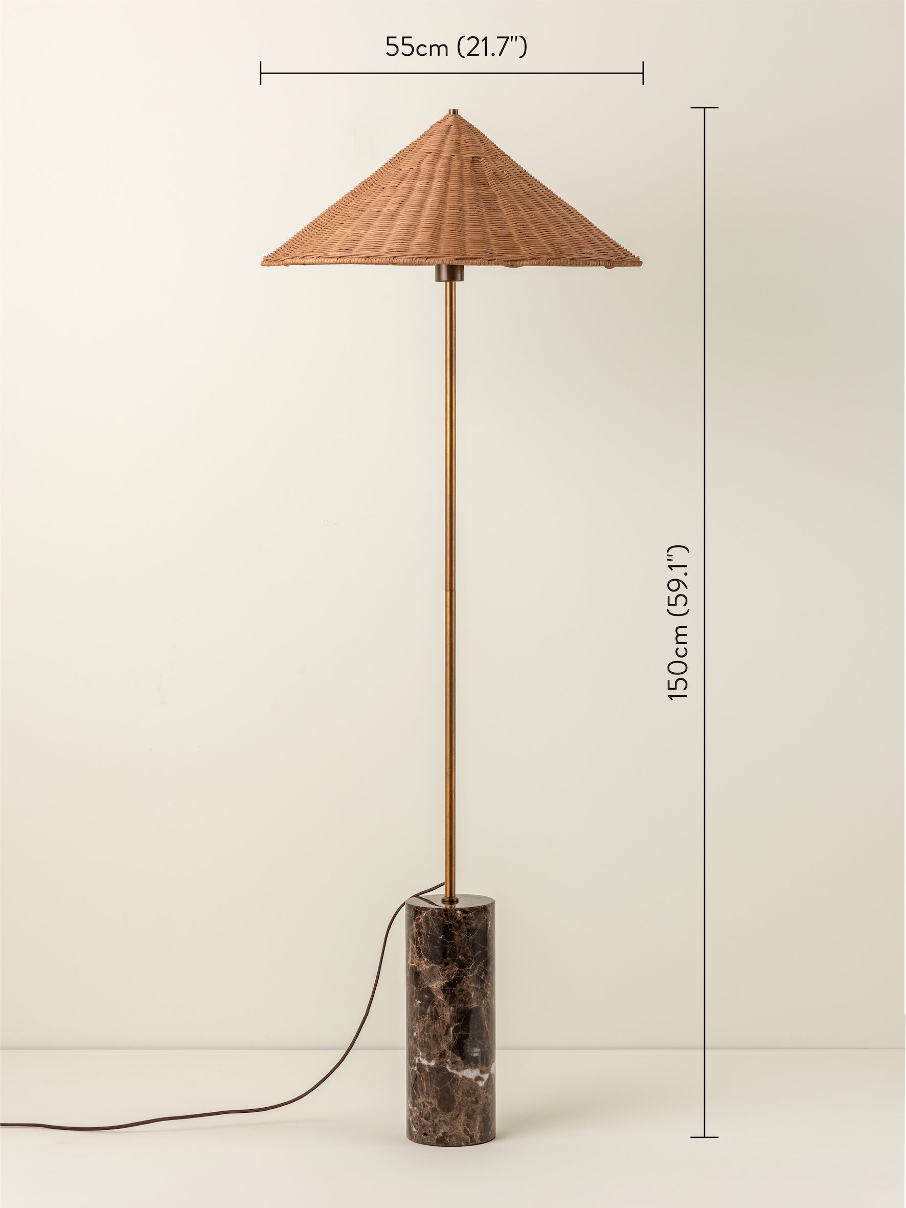 Ardini - 1 light rattan and brown marble floor lamp | Floor Lamp | Lights & Lamps Inc | Modern Affordable Designer Lighting | USA