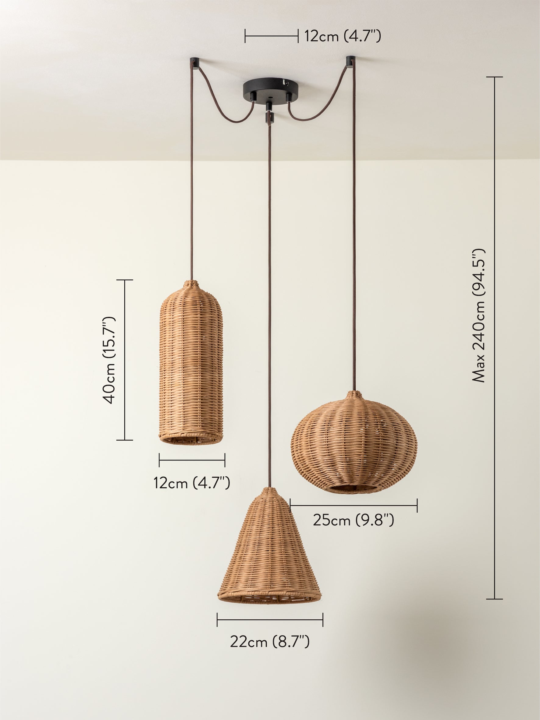 Aditi - 3 light rattan pendant | Ceiling Light | Lights & Lamps Inc | USA