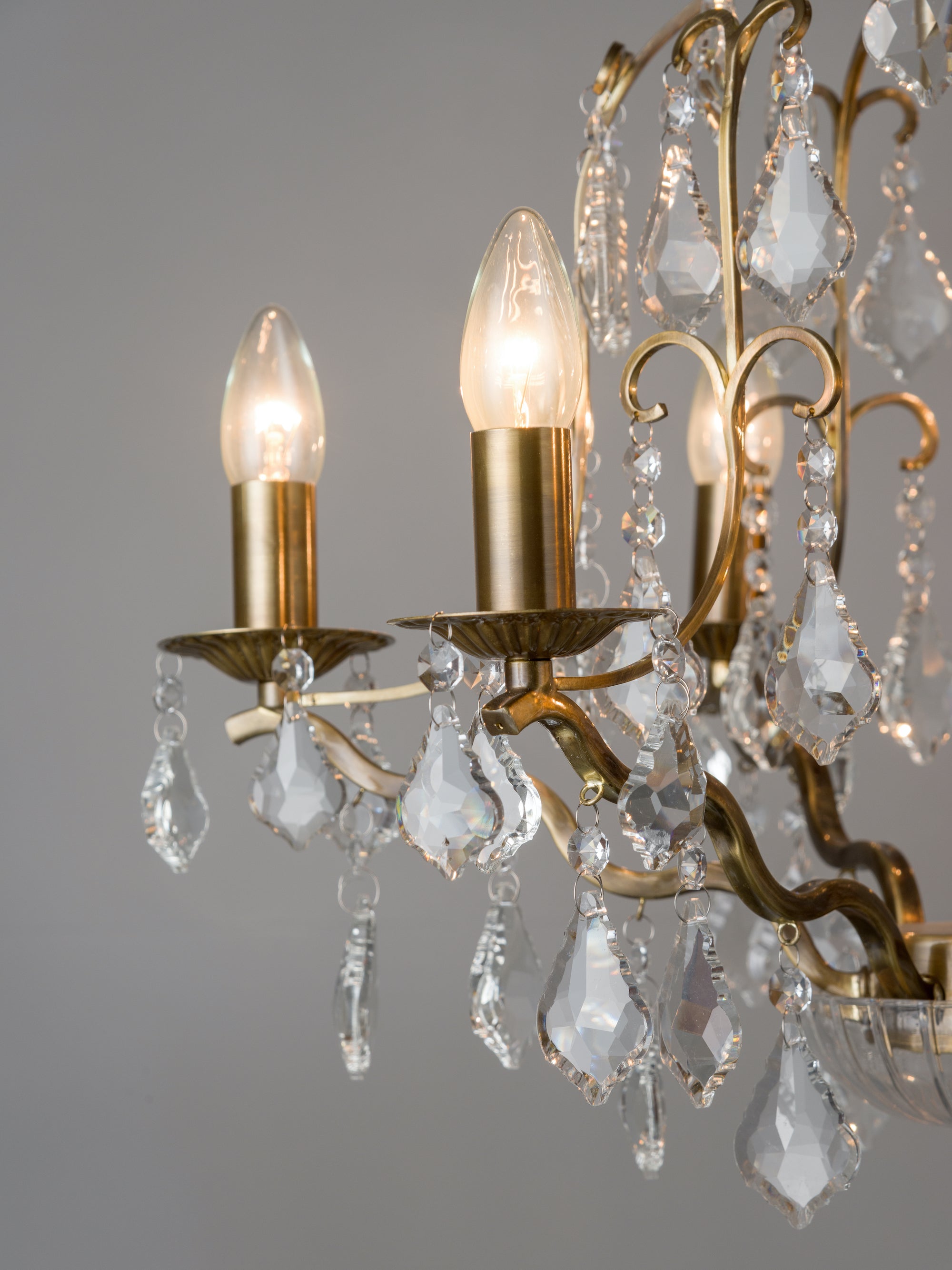 Modena - 6 light aged brass crystal glass chandelier | Ceiling Light | Lights & Lamps Inc | USA